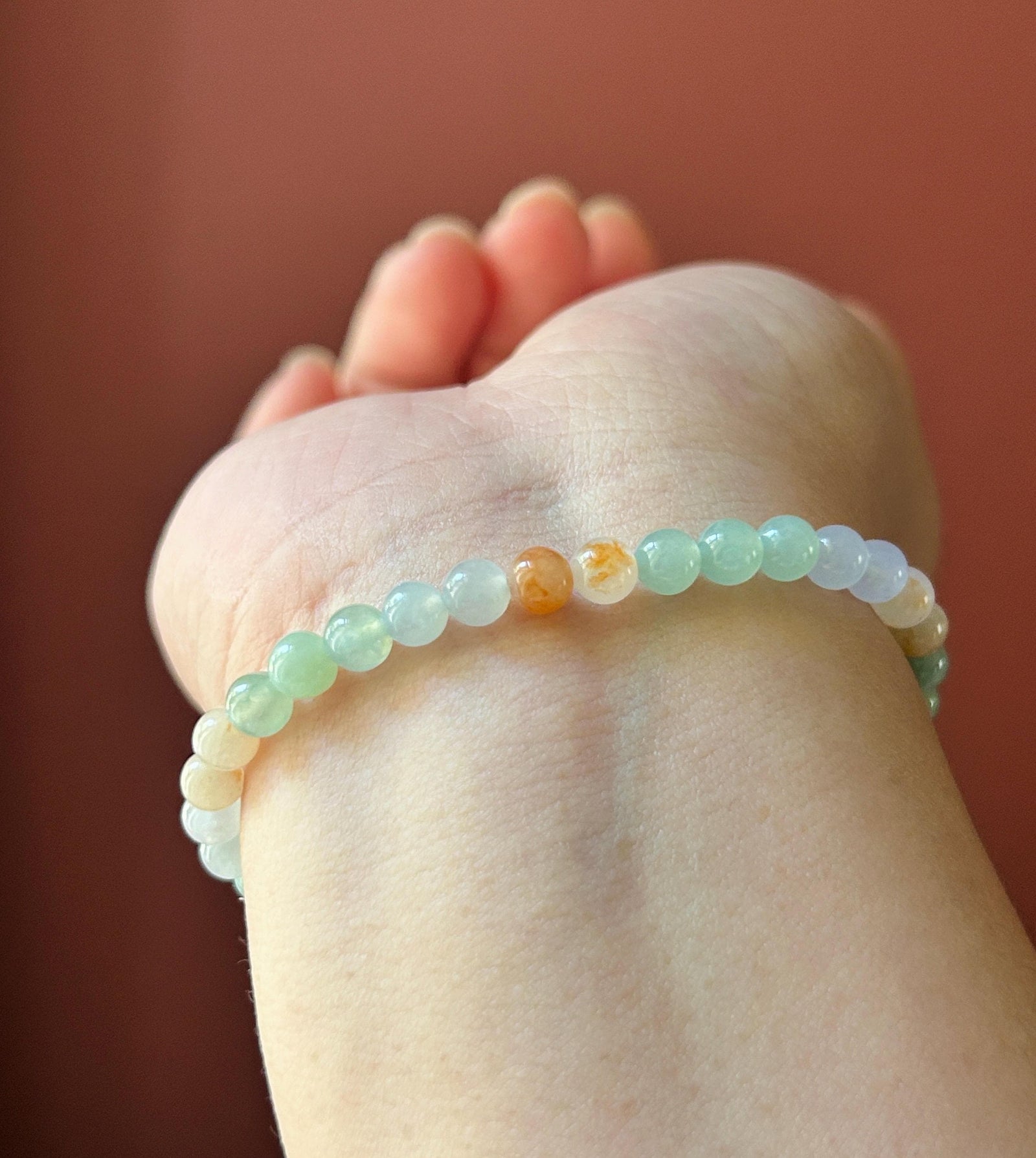 Natural Jadeite Beaded Bracelet | Burmese Type A Icy Translucent Rainbow Multicolor Jade 5.4mm