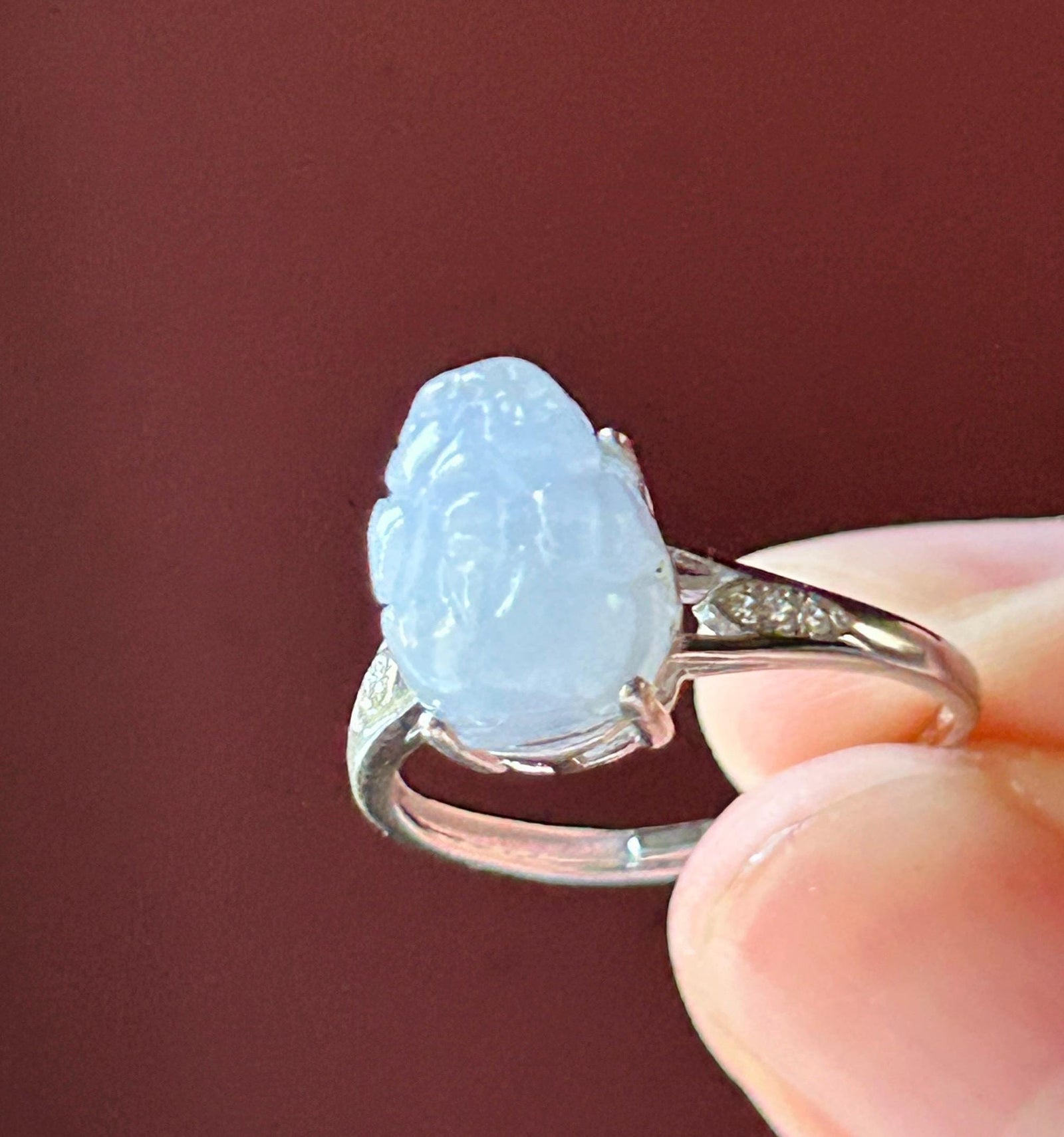 Natural Jadeite Adjustable Pixiu Ring Burmese Type A Highly Translucent Icy Pale Pavendee or Celedon Green Jade | Sterling Silver