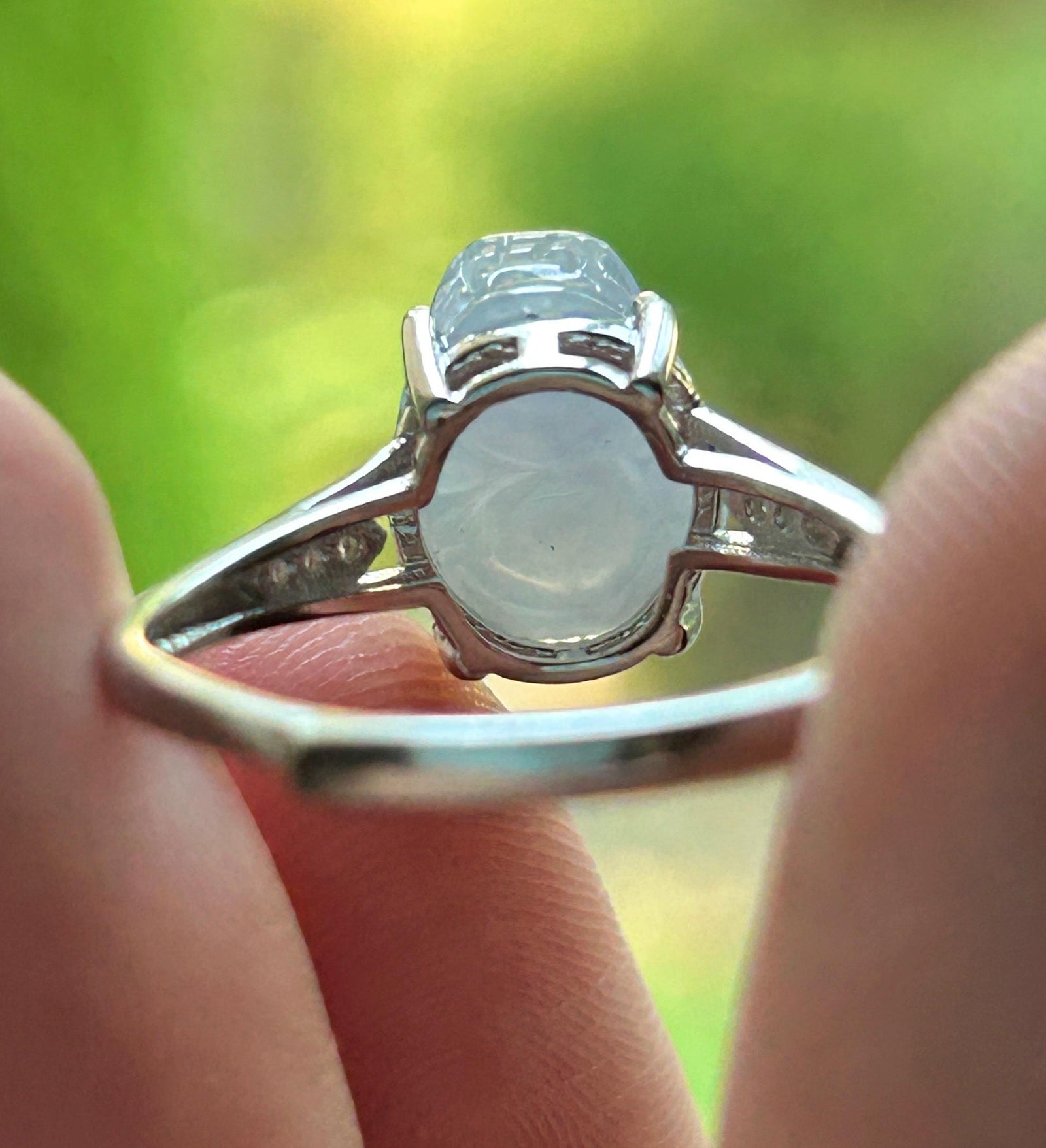 Natural Jadeite Adjustable Pixiu Ring Burmese Type A Highly Translucent Icy Pale Pavendee or Celedon Green Jade | Sterling Silver