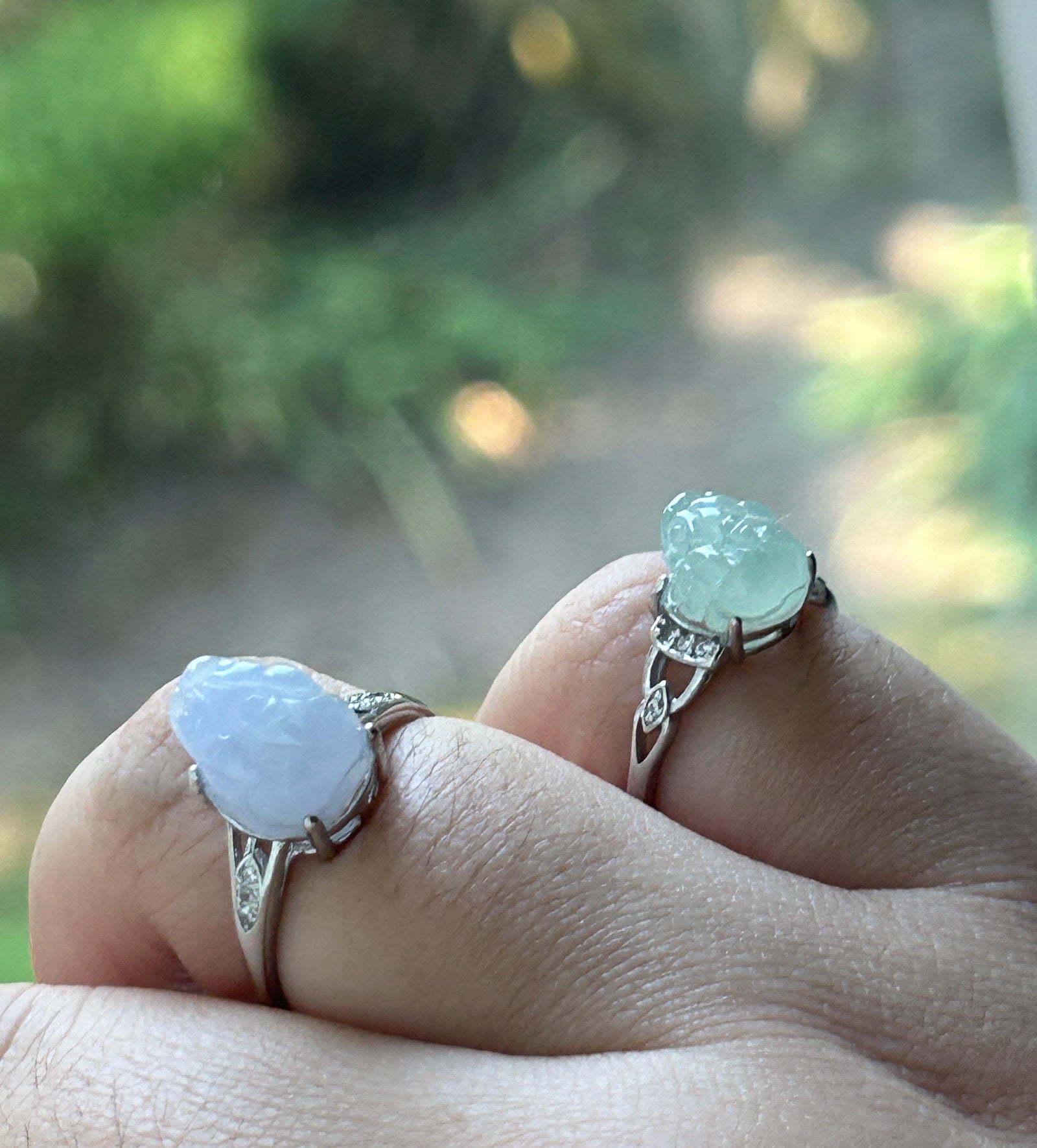 Natural Jadeite Adjustable Pixiu Ring Burmese Type A Highly Translucent Icy Pale Pavendee or Celedon Green Jade | Sterling Silver