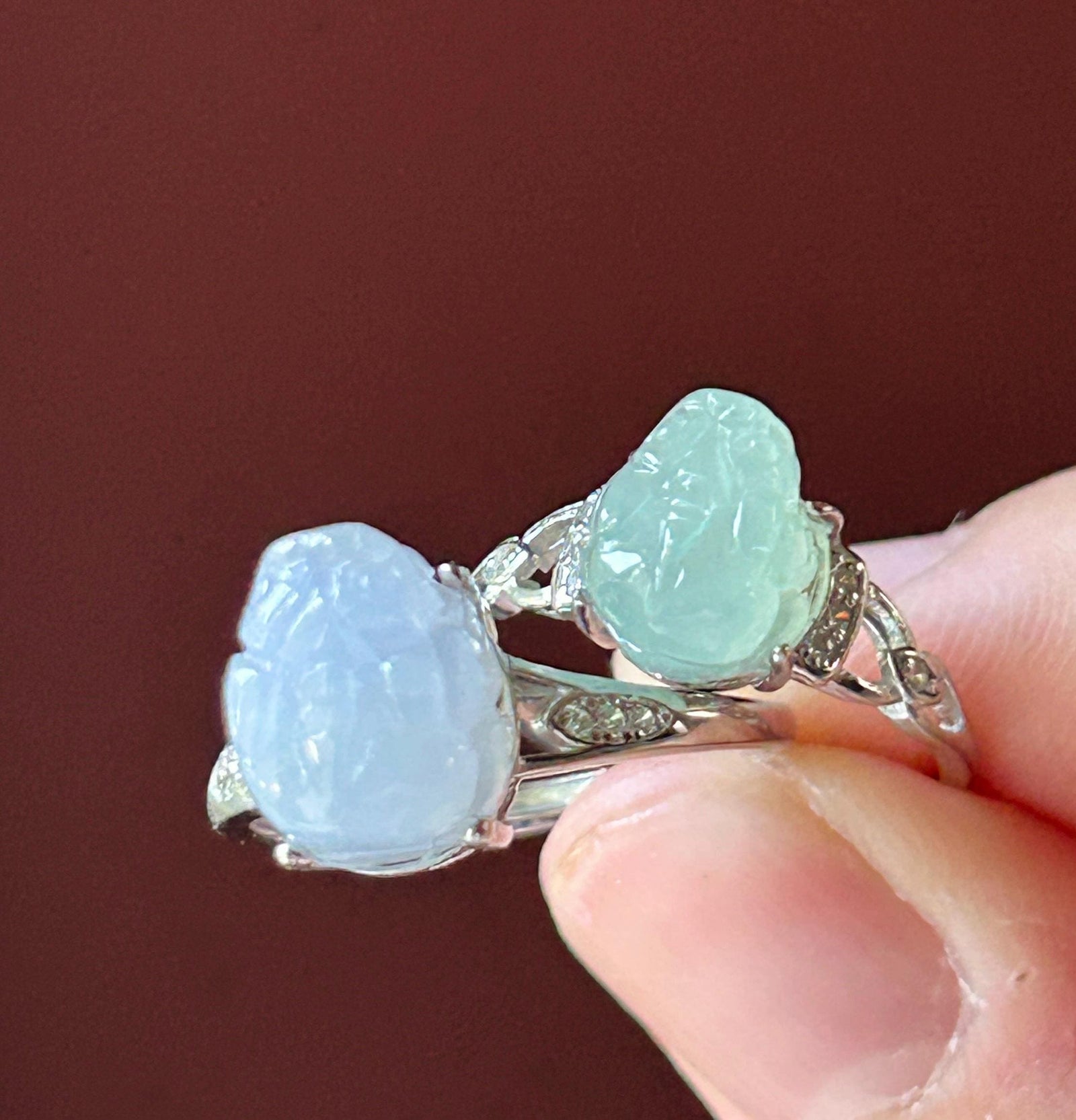 Natural Jadeite Adjustable Pixiu Ring Burmese Type A Highly Translucent Icy Pale Pavendee or Celedon Green Jade | Sterling Silver