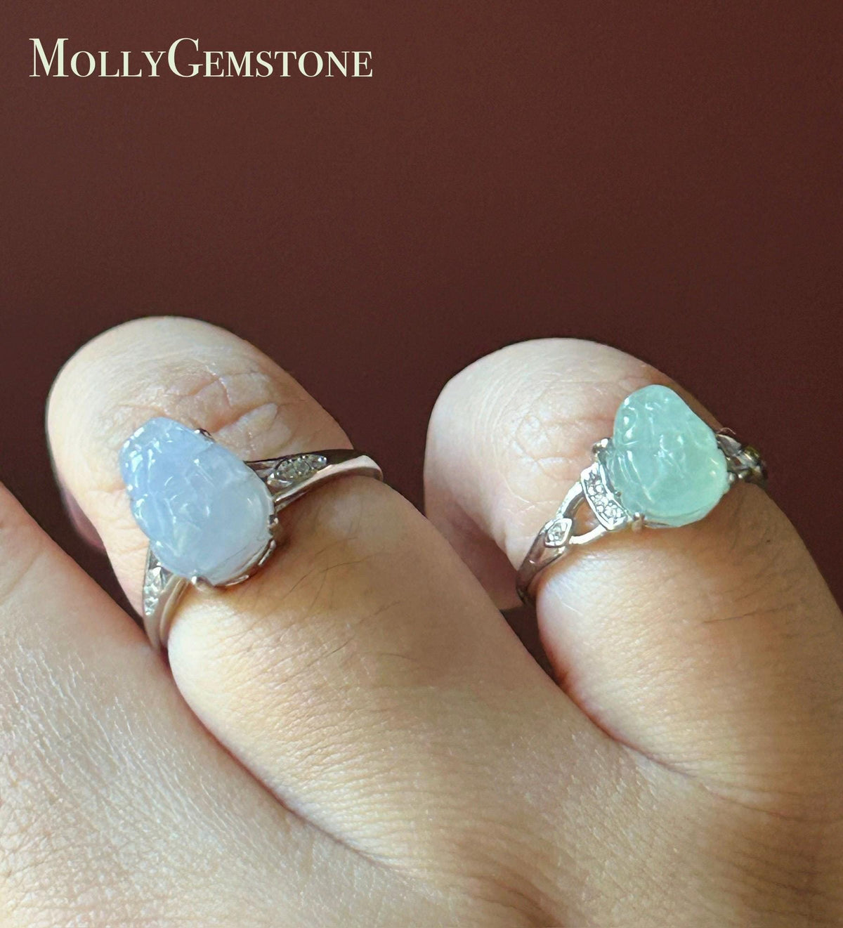 Natural Jadeite Adjustable Pixiu Ring Burmese Type A Highly Translucent Icy Pale Pavendee or Celedon Green Jade | Sterling Silver