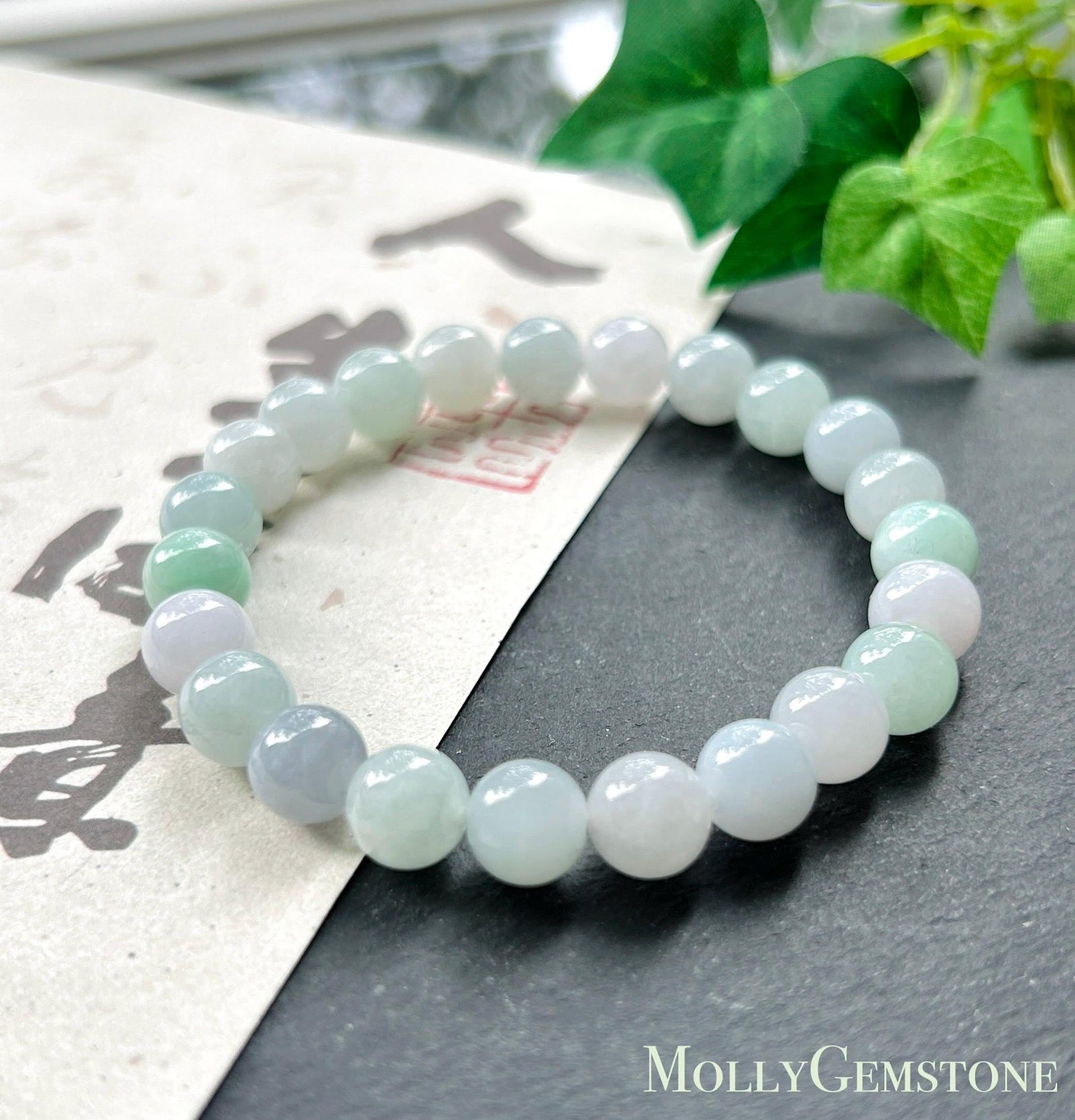 Natural Jadeite Beaded Bracelet, Burmese Type A Untreated Fine Glutinous Icy Macaron Pale Multicolor Jade, 8mm