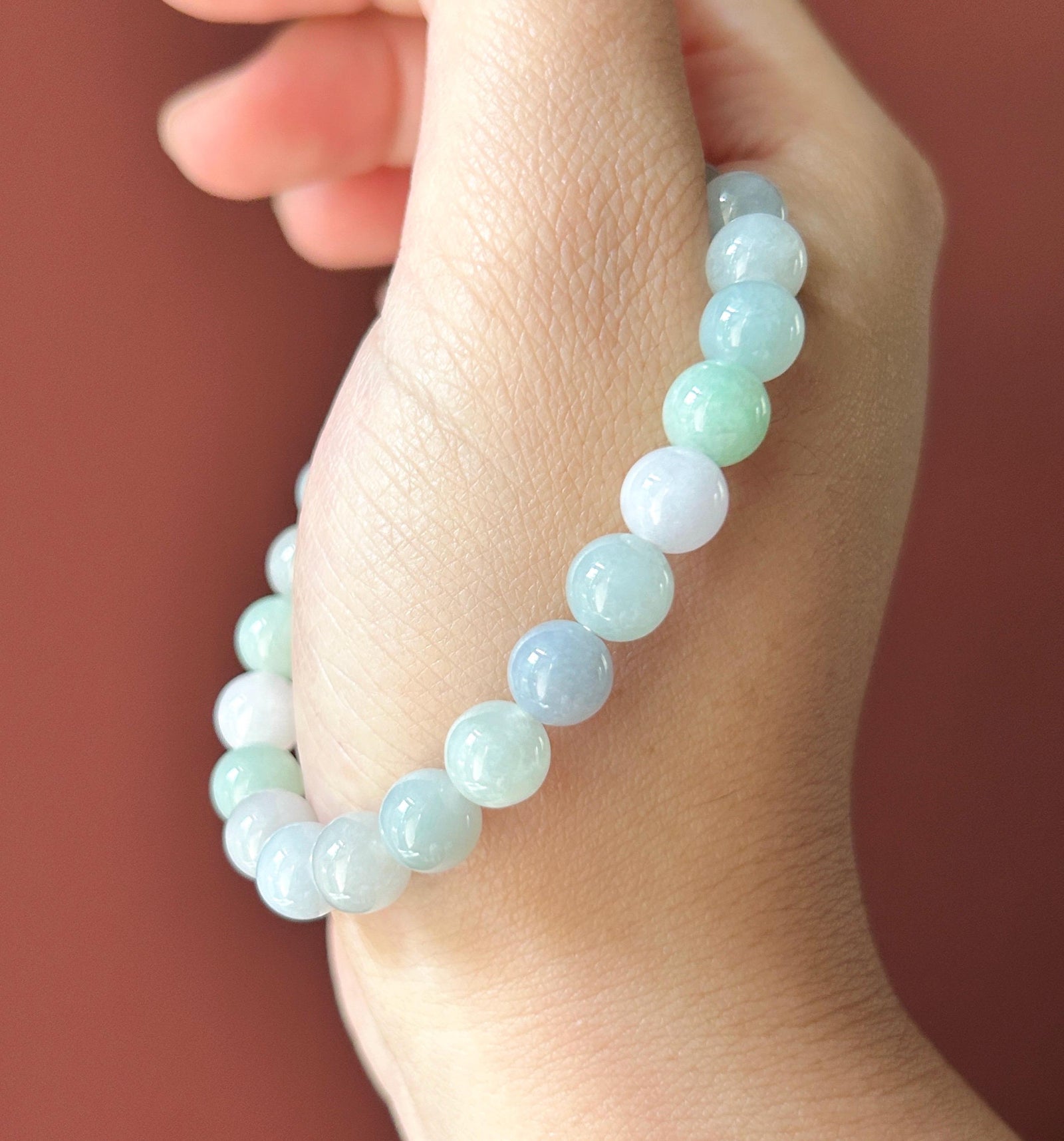 Natural Jadeite Beaded Bracelet, Burmese Type A Untreated Fine Glutinous Icy Macaron Pale Multicolor Jade, 8mm