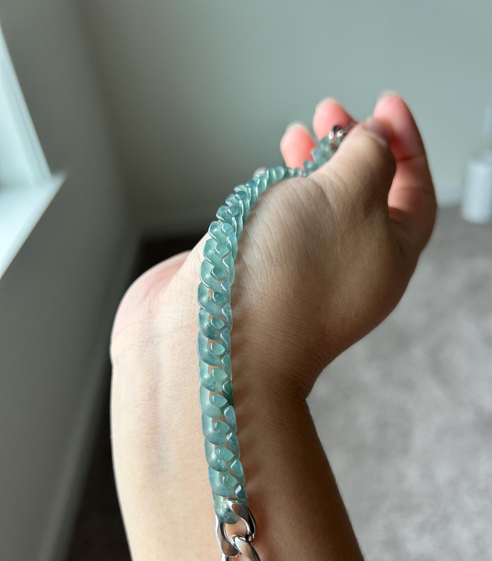 Custom order for nisaozturk - Natural Type A Guatemalan Jadeite Cuban Chain Bracelet