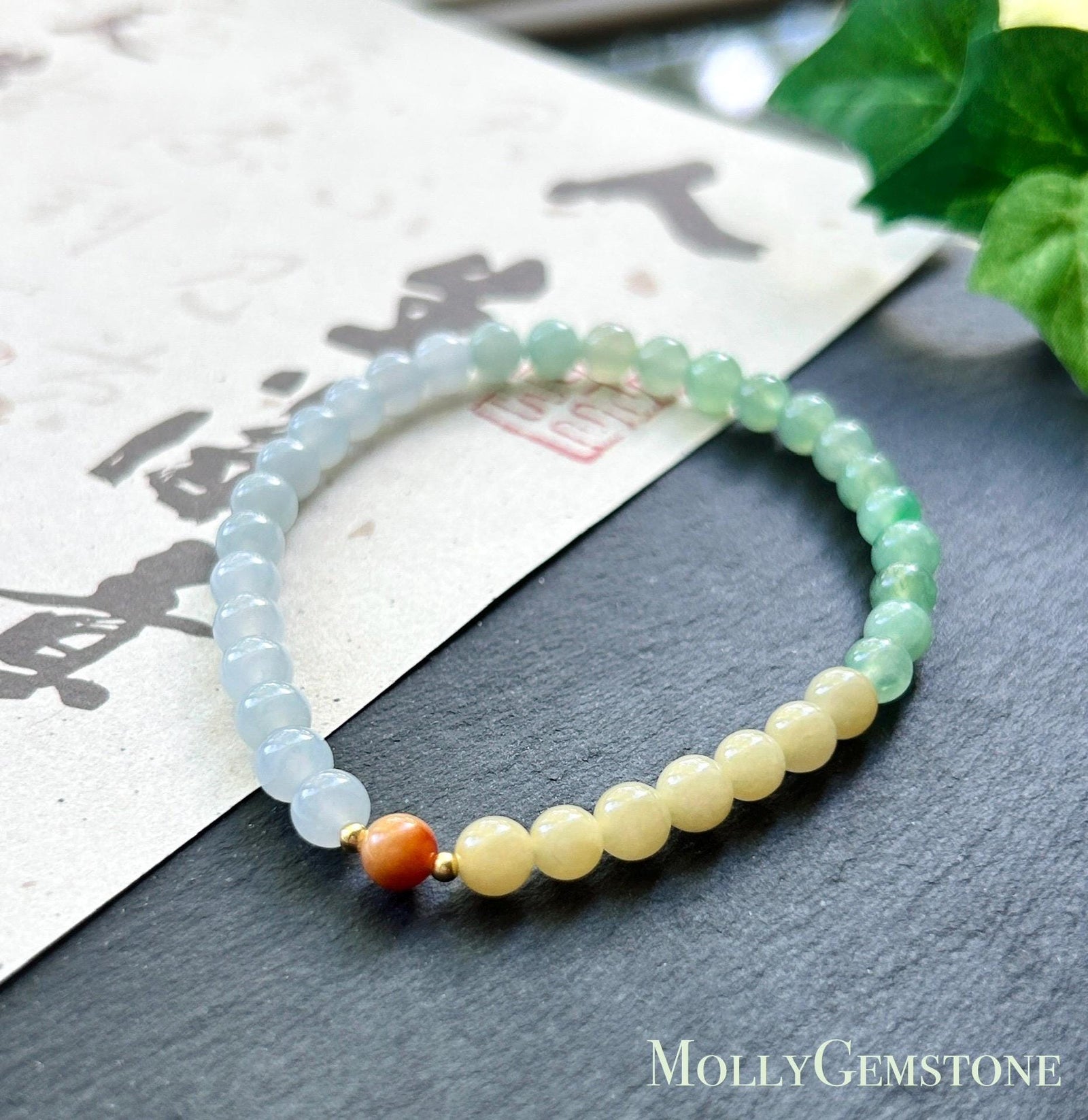 Natural Jadeite Beaded Bracelet | Burmese Type A Icy Translucent Gradient Rainbow Multicolor Jade 5.5mm