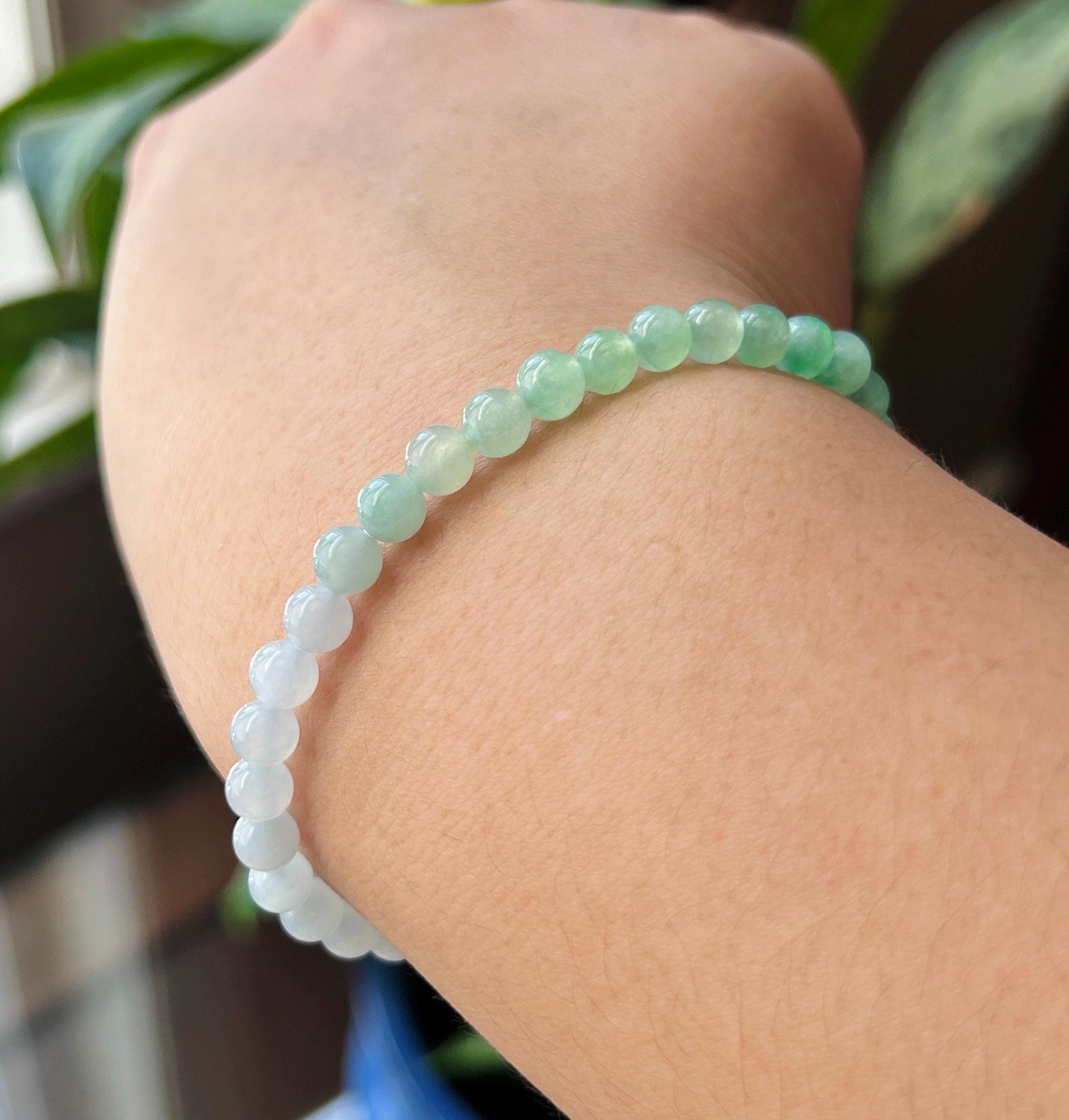 Natural Jadeite Beaded Bracelet | Burmese Type A Icy Translucent Gradient Rainbow Multicolor Jade 5.5mm