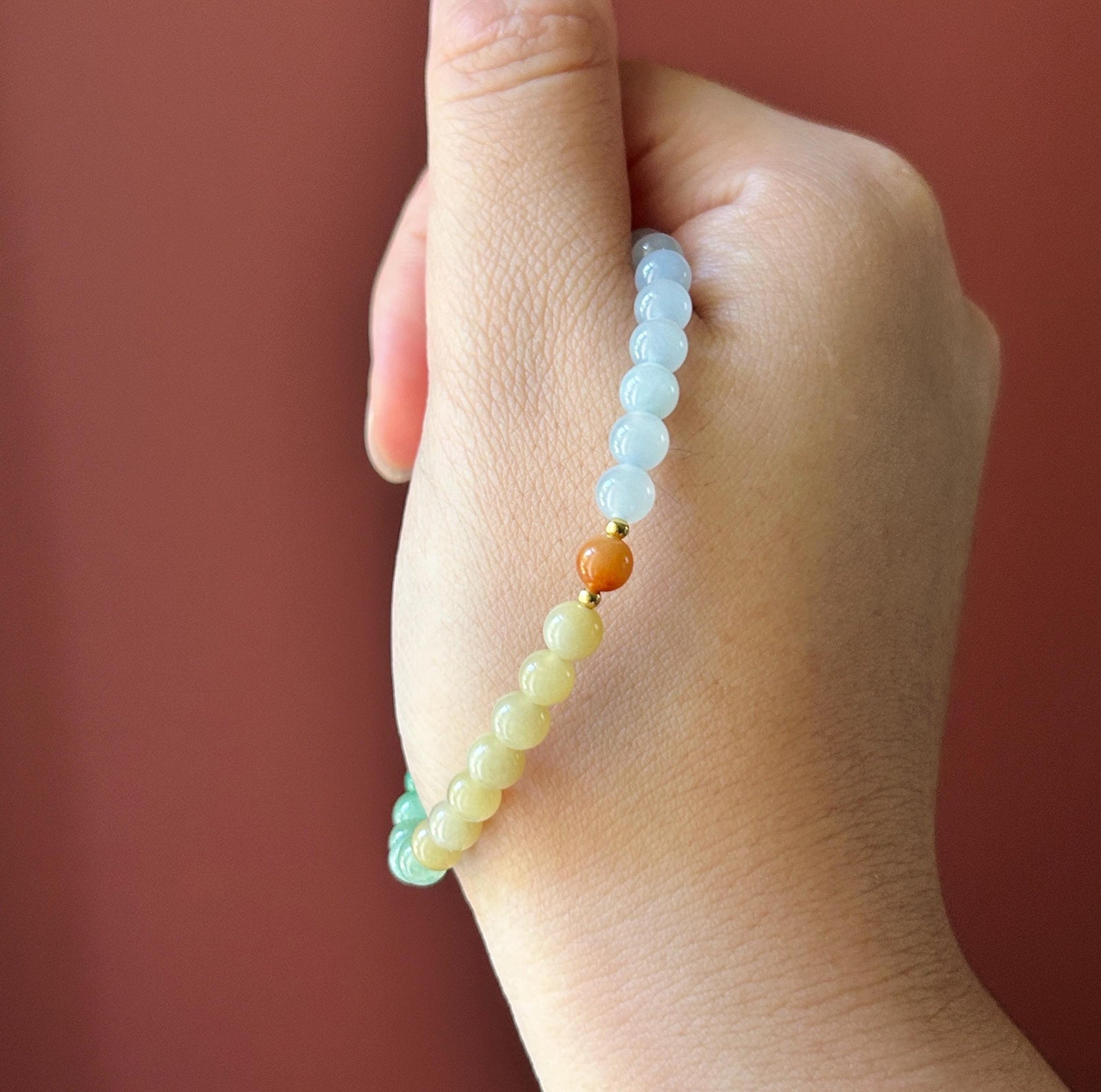 Natural Jadeite Beaded Bracelet | Burmese Type A Icy Translucent Gradient Rainbow Multicolor Jade 5.5mm