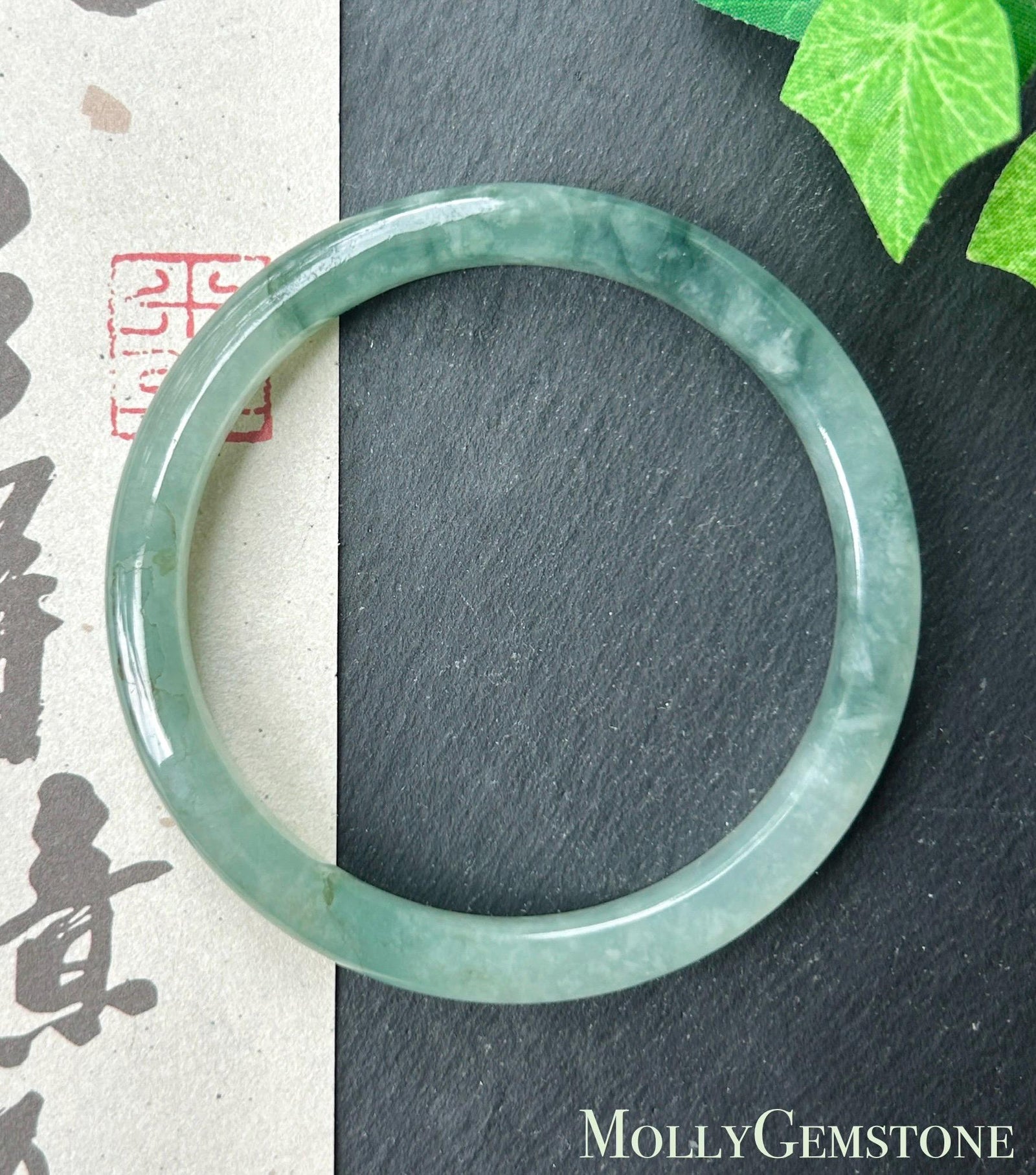 Certified Natural Jadeite Bangle – Burmese Type A Untreated Icy Glutinous Clear Water Green Jade, Thin Round- D Cut, 54-55mm