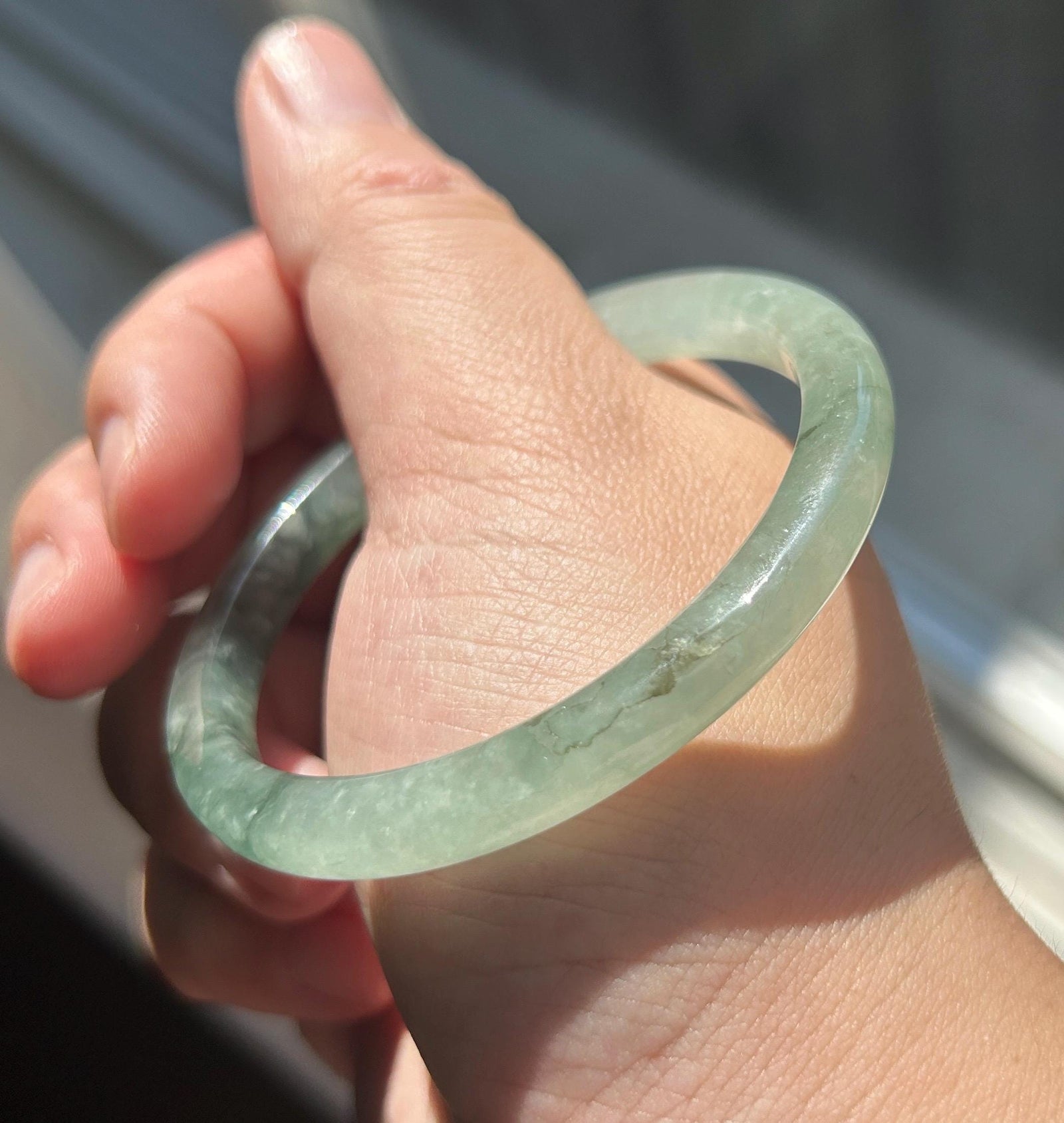 Certified Natural Jadeite Bangle – Burmese Type A Untreated Icy Glutinous Clear Water Green Jade, Thin Round- D Cut, 54-55mm