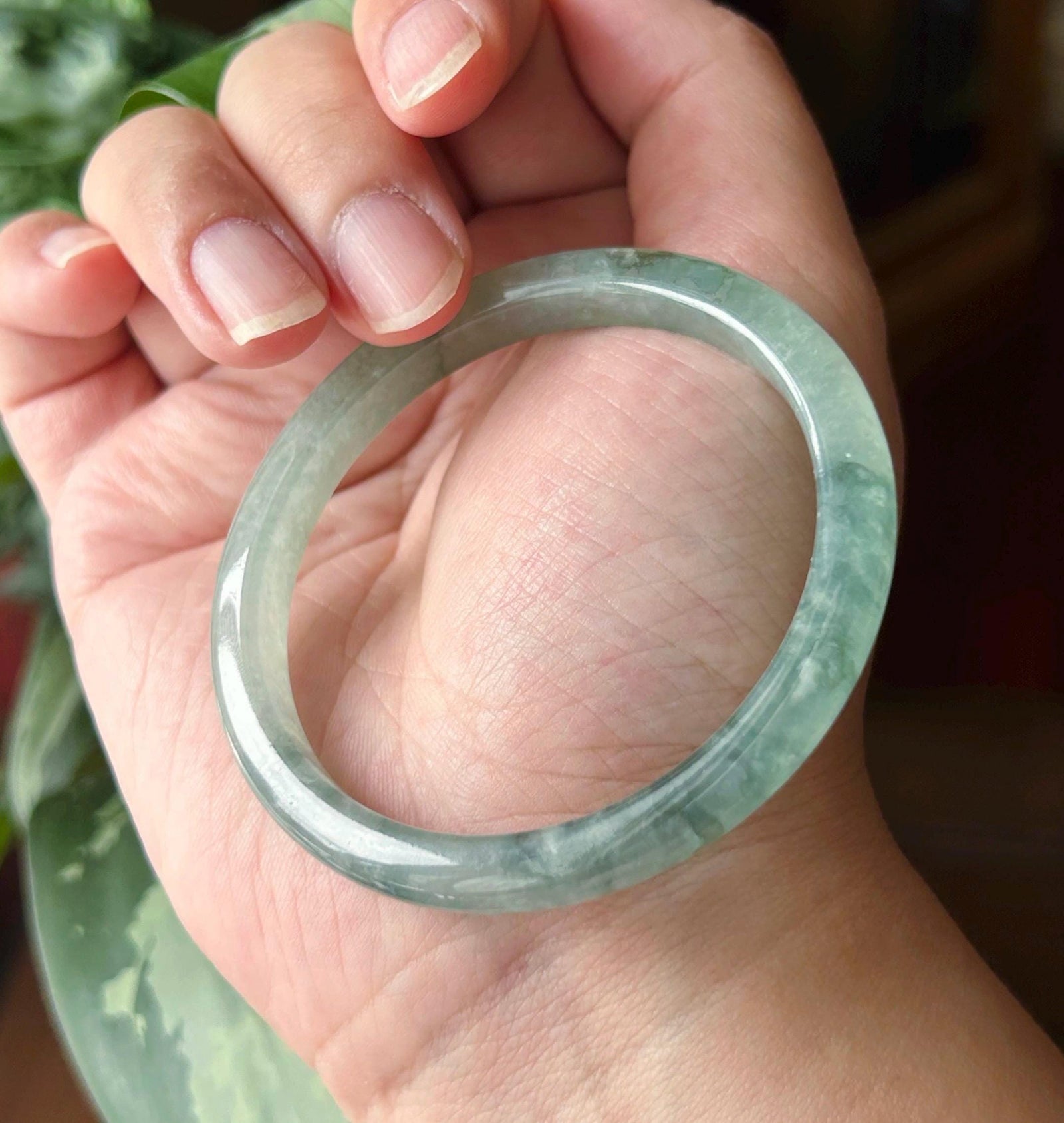 Certified Natural Jadeite Bangle – Burmese Type A Untreated Icy Glutinous Clear Water Green Jade, Thin Round- D Cut, 54-55mm
