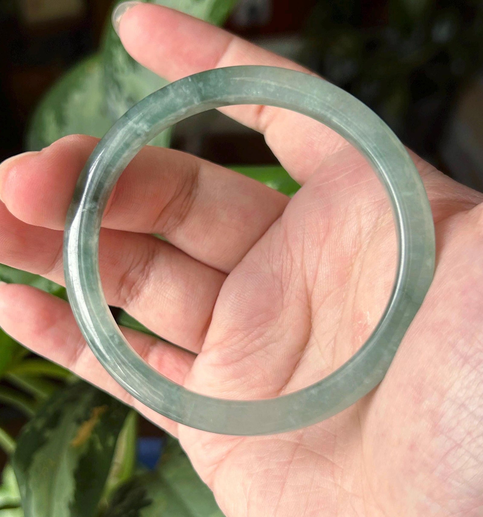 Certified Natural Jadeite Bangle – Burmese Type A Untreated Icy Glutinous Clear Water Green Jade, Thin Round- D Cut, 54-55mm