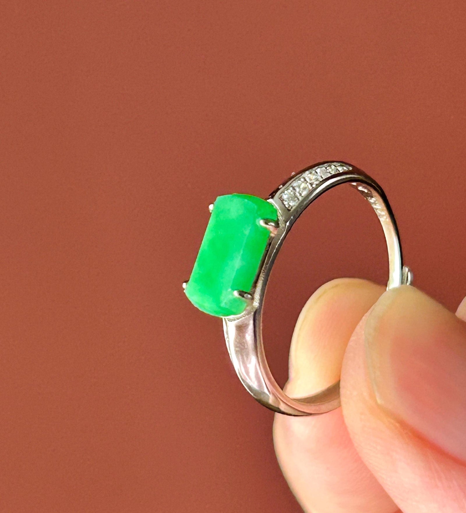 Natural Jadeite & Sterling Silver Adjustable Saddle Ring Band Burmese Type A Translucent Icy Vivid Spicy Green Jade