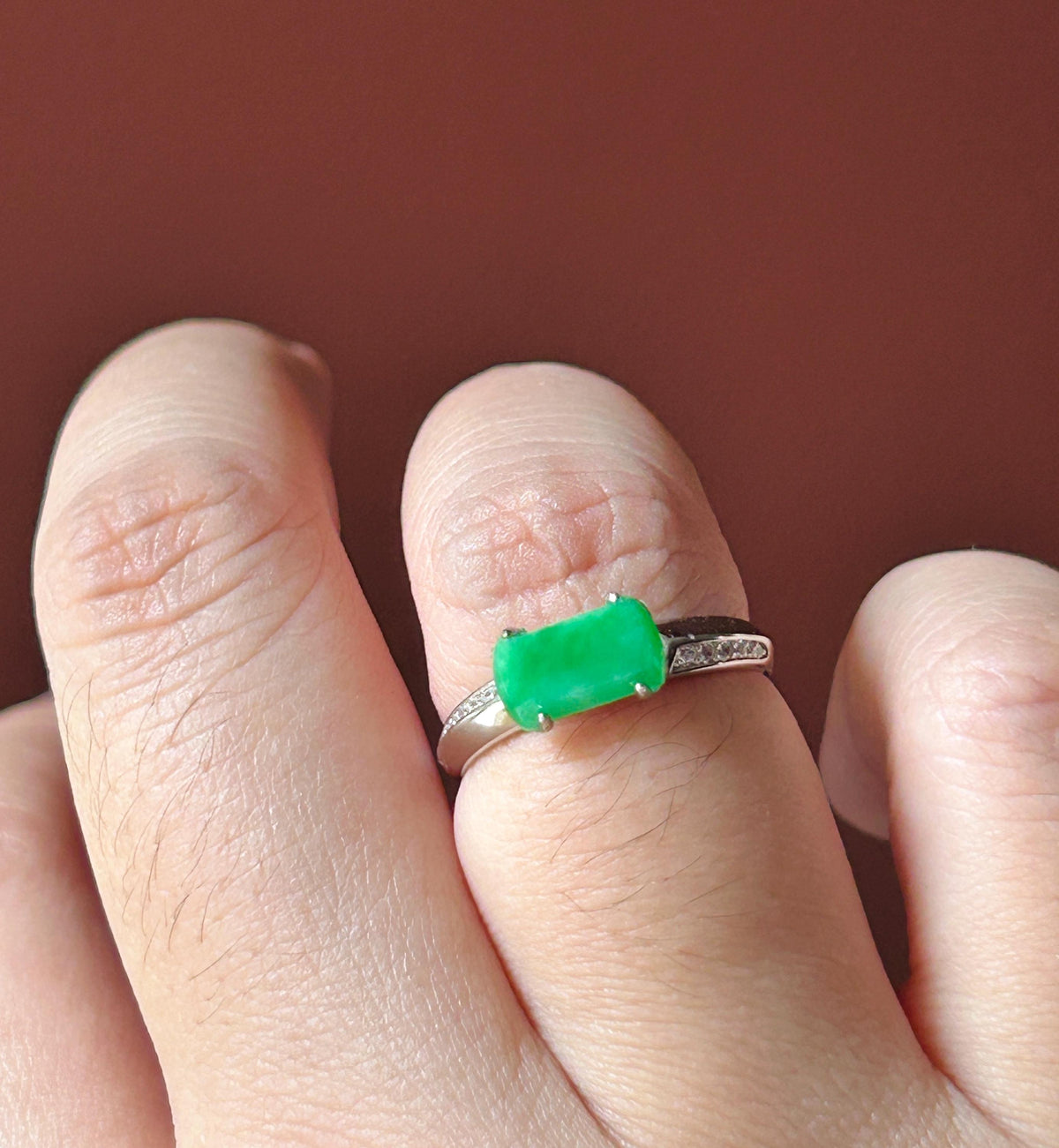 Natural Jadeite & Sterling Silver Adjustable Saddle Ring Band Burmese Type A Translucent Icy Vivid Spicy Green Jade