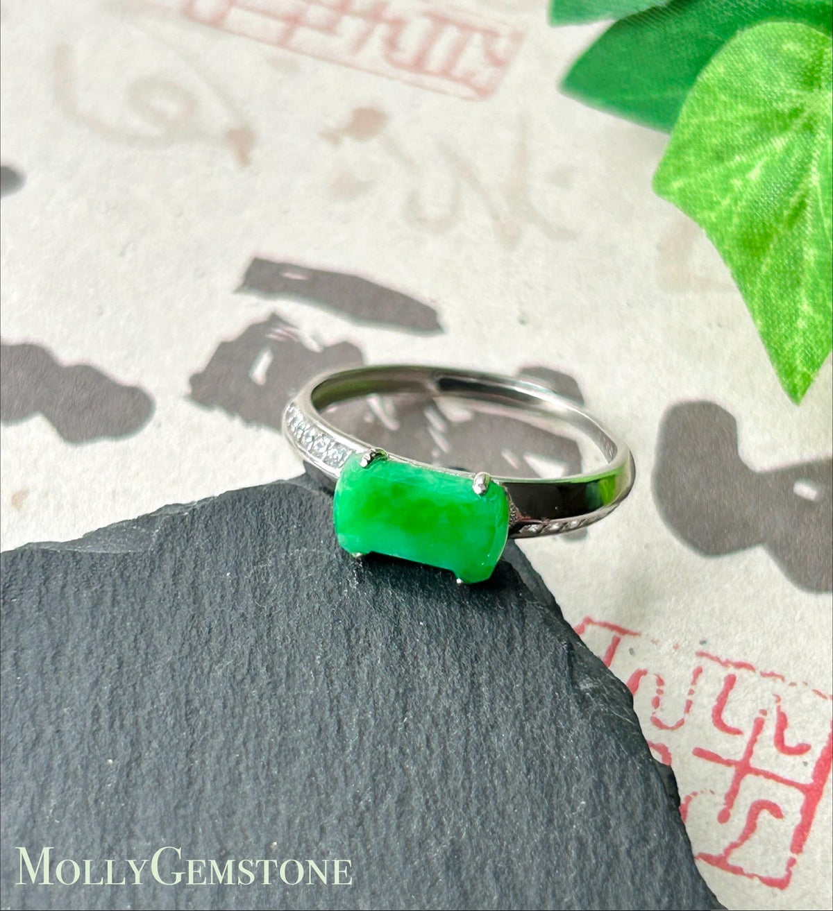 Natural Jadeite & Sterling Silver Adjustable Saddle Ring Band Burmese Type A Translucent Icy Vivid Spicy Green Jade