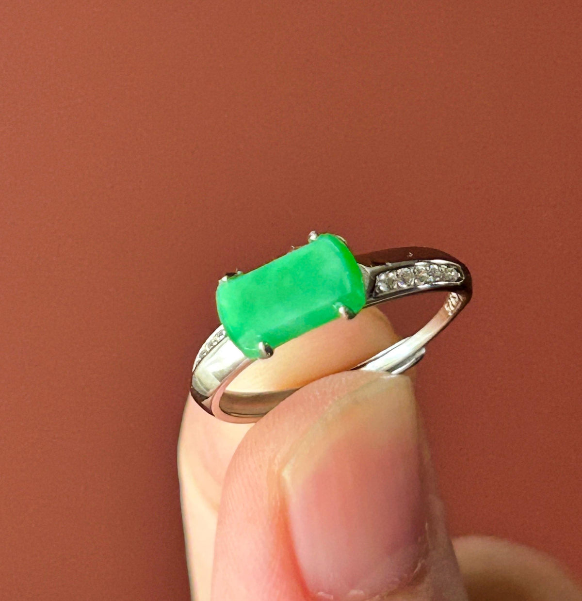 Natural Jadeite & Sterling Silver Adjustable Saddle Ring Band Burmese Type A Translucent Icy Vivid Spicy Green Jade