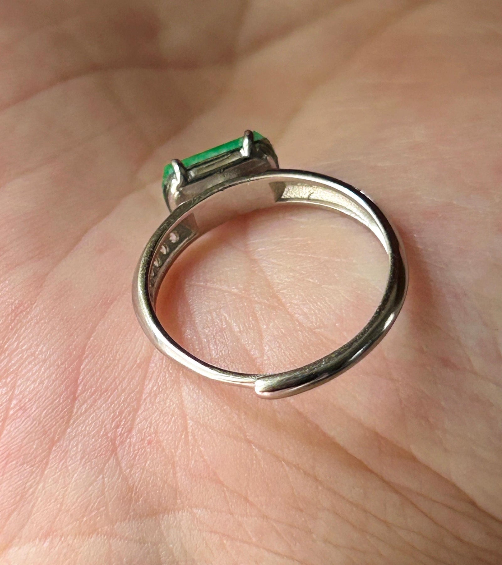 Natural Jadeite & Sterling Silver Adjustable Saddle Ring Band Burmese Type A Translucent Icy Vivid Spicy Green Jade