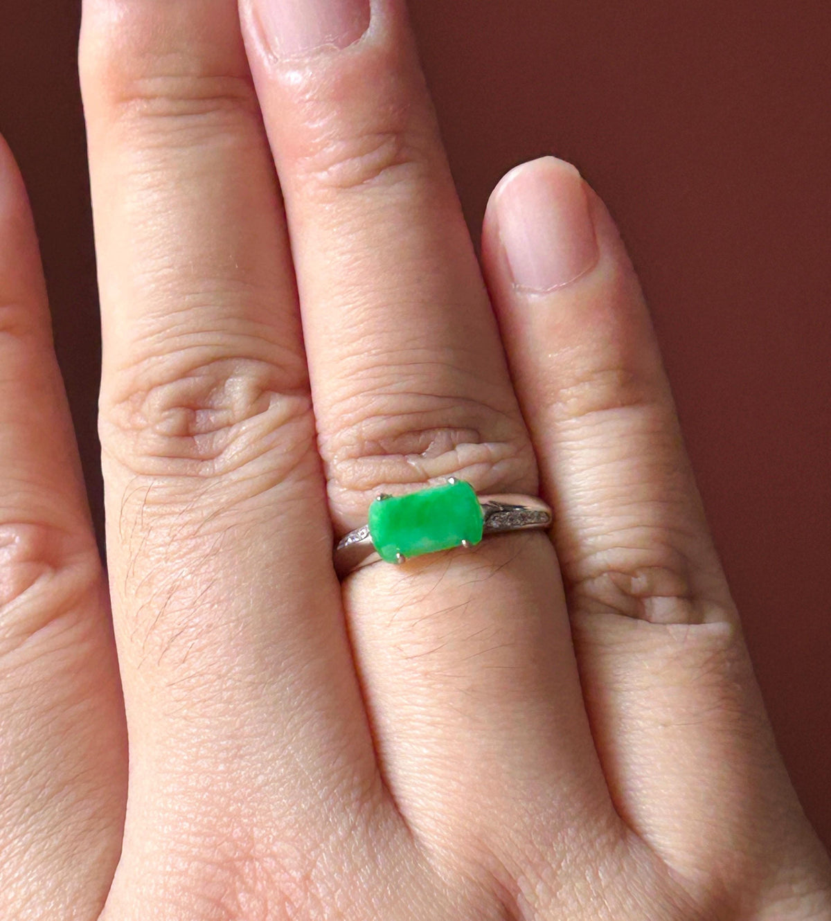 Natural Jadeite & Sterling Silver Adjustable Saddle Ring Band Burmese Type A Translucent Icy Vivid Spicy Green Jade