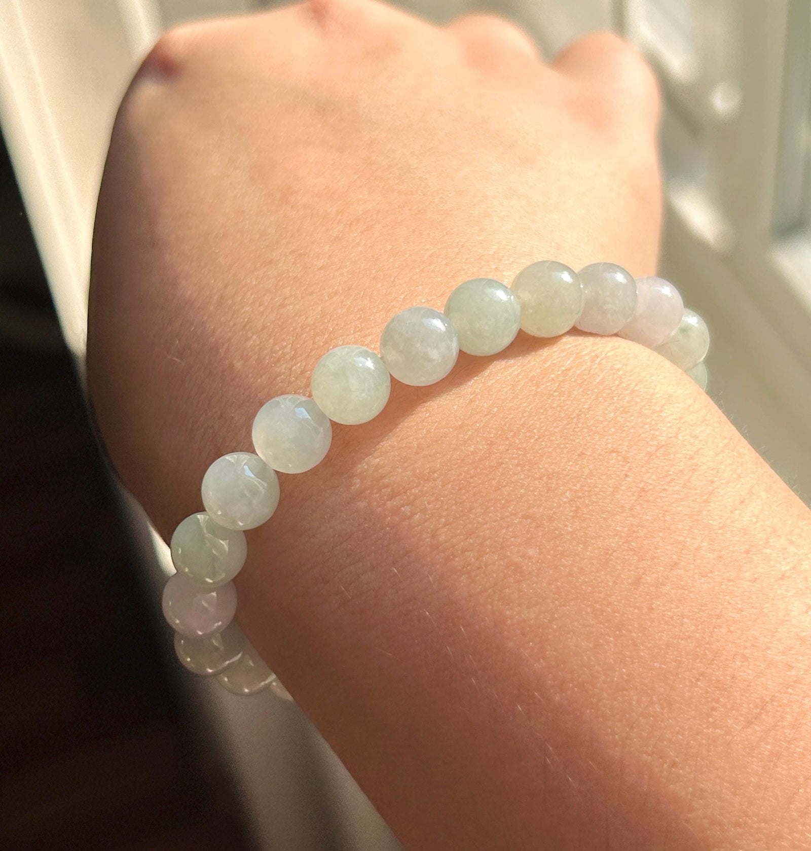 Natural Jadeite Beaded Bracelet, Burmese Type A Untreated Fine Glutinous Icy Pale Macaron Multicolor Jade, 8mm