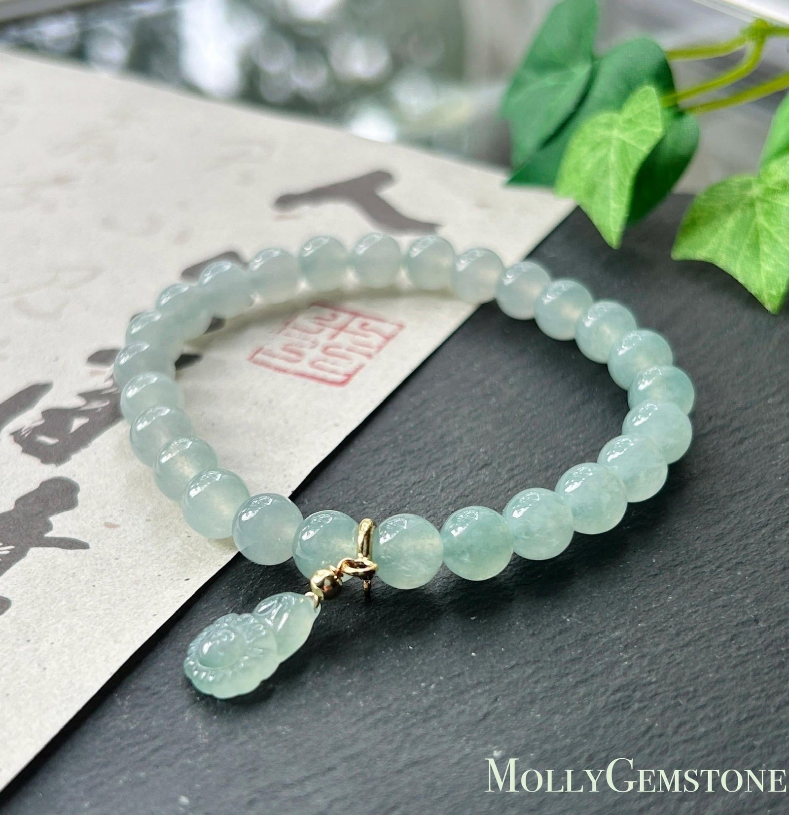Natural Jadeite Beaded Gradient Bracelet – Burmese Type A Translucent Icy Gradient Blue, Green & White Jade, 7.3mm