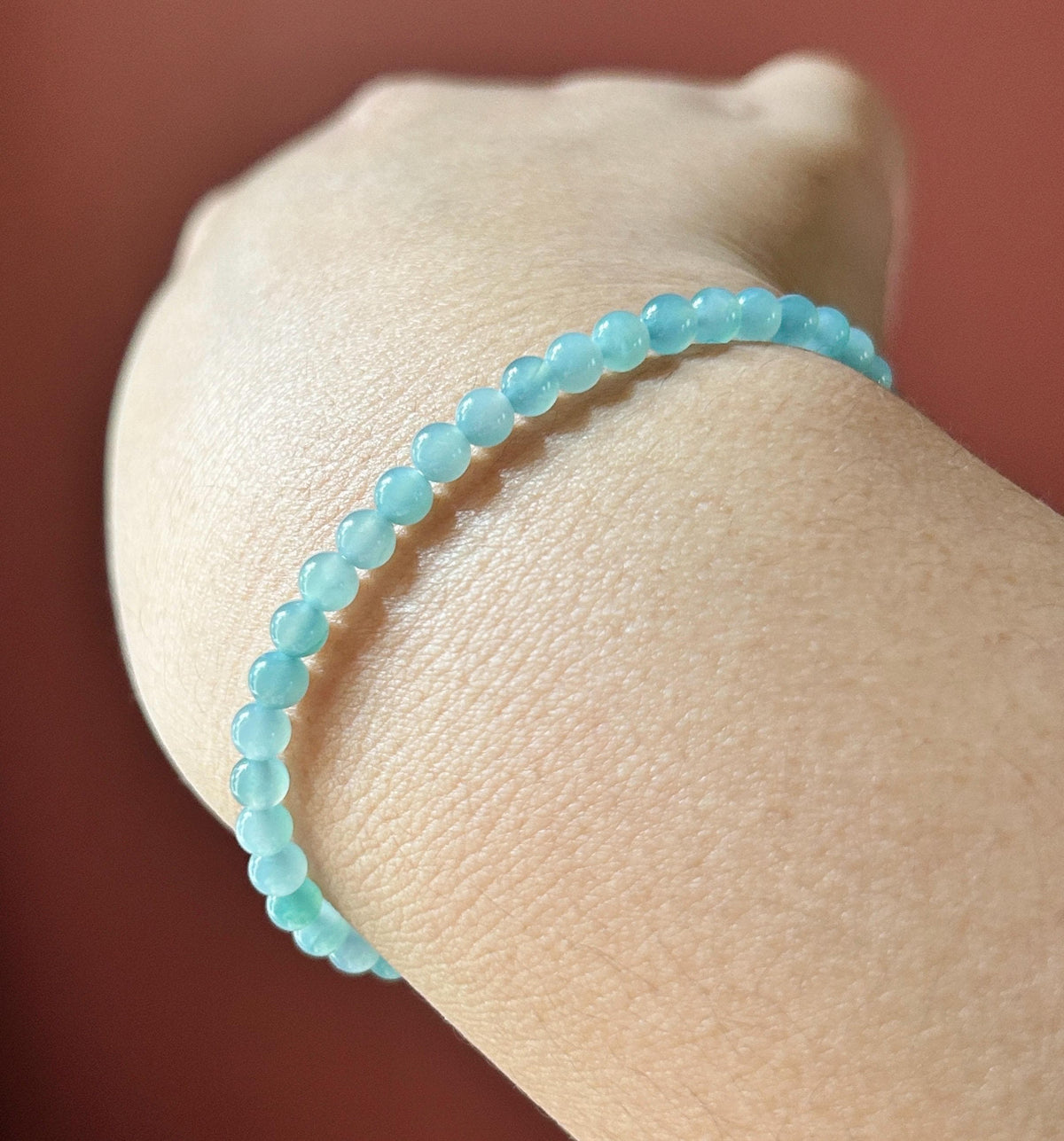Natural Jadeite Beaded Bracelet – Burmese Type A Highly Translucent Icy Soft Denim Blue Jade, 4.3mm, Minimalist Jewelry
