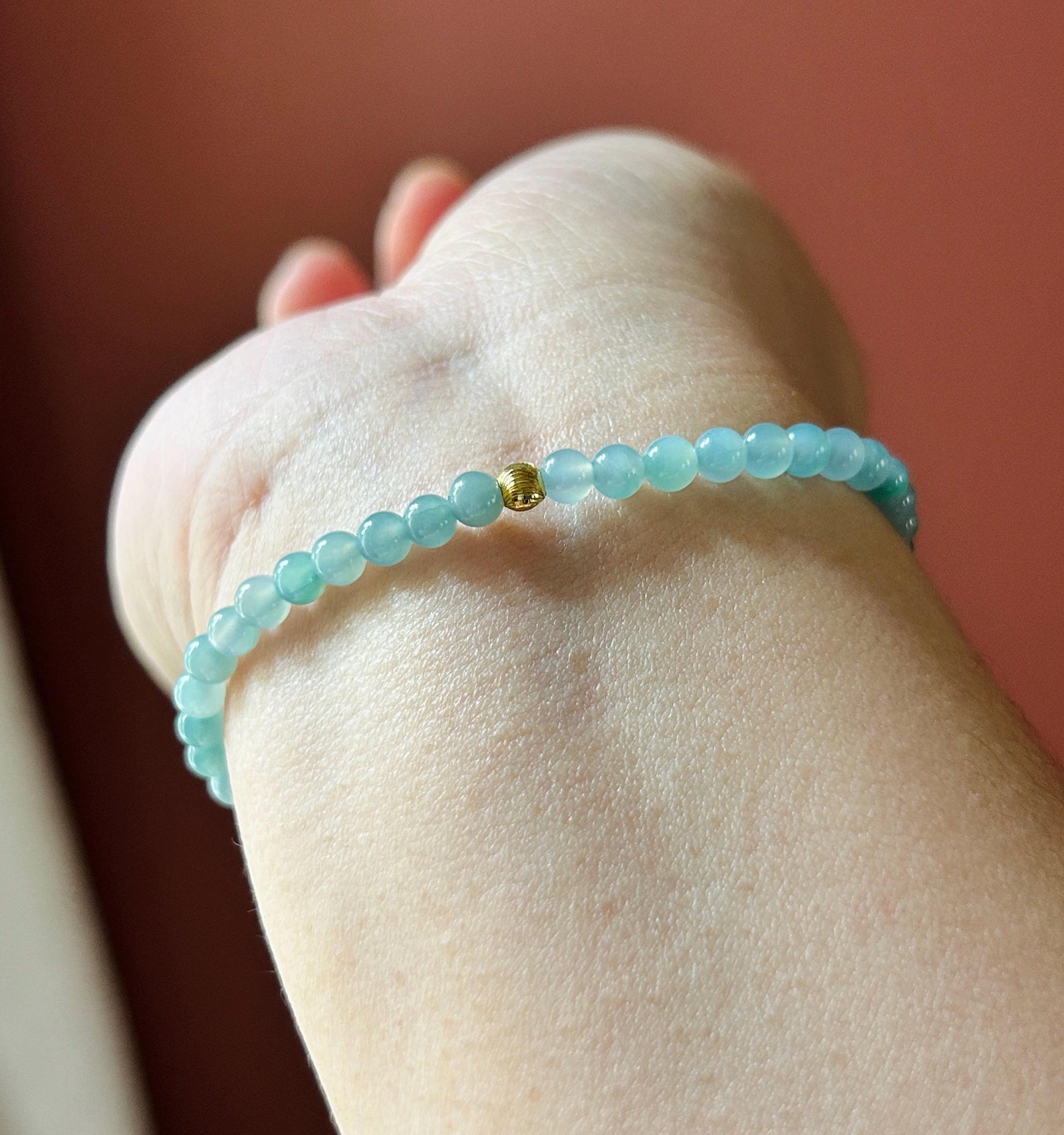 Natural Jadeite Beaded Bracelet – Burmese Type A Highly Translucent Icy Soft Denim Blue Jade, 4.3mm, Minimalist Jewelry