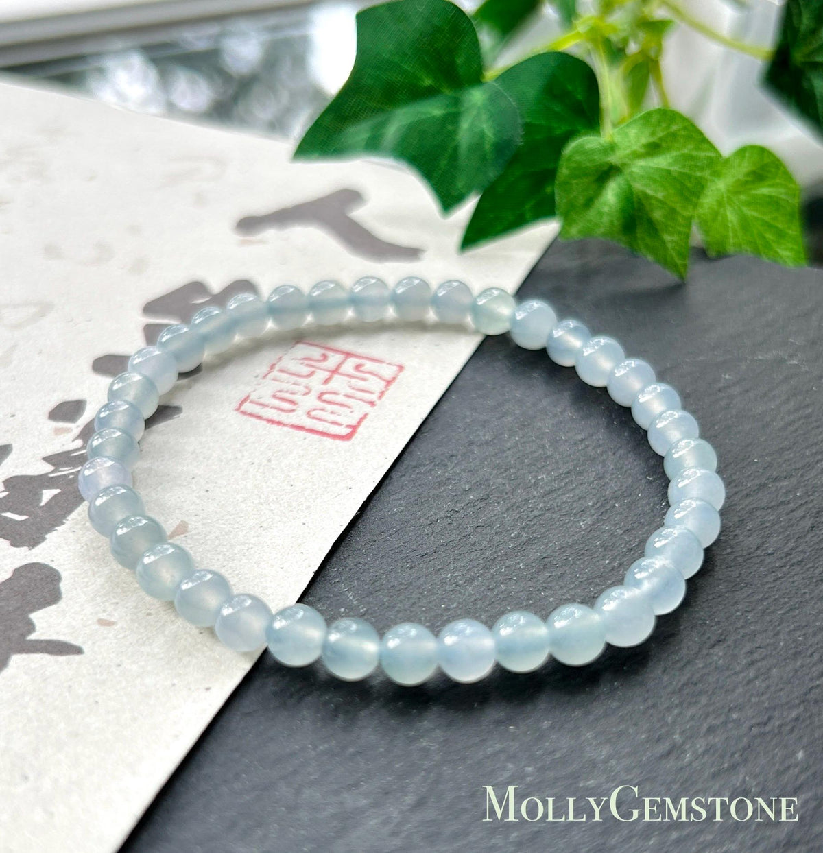 Natural Jadeite Beaded Bracelet – Burmese Type A Highly Translucent Icy Soft Misty Lavender Blue Jade, 5mm, Minimalist Jewelry