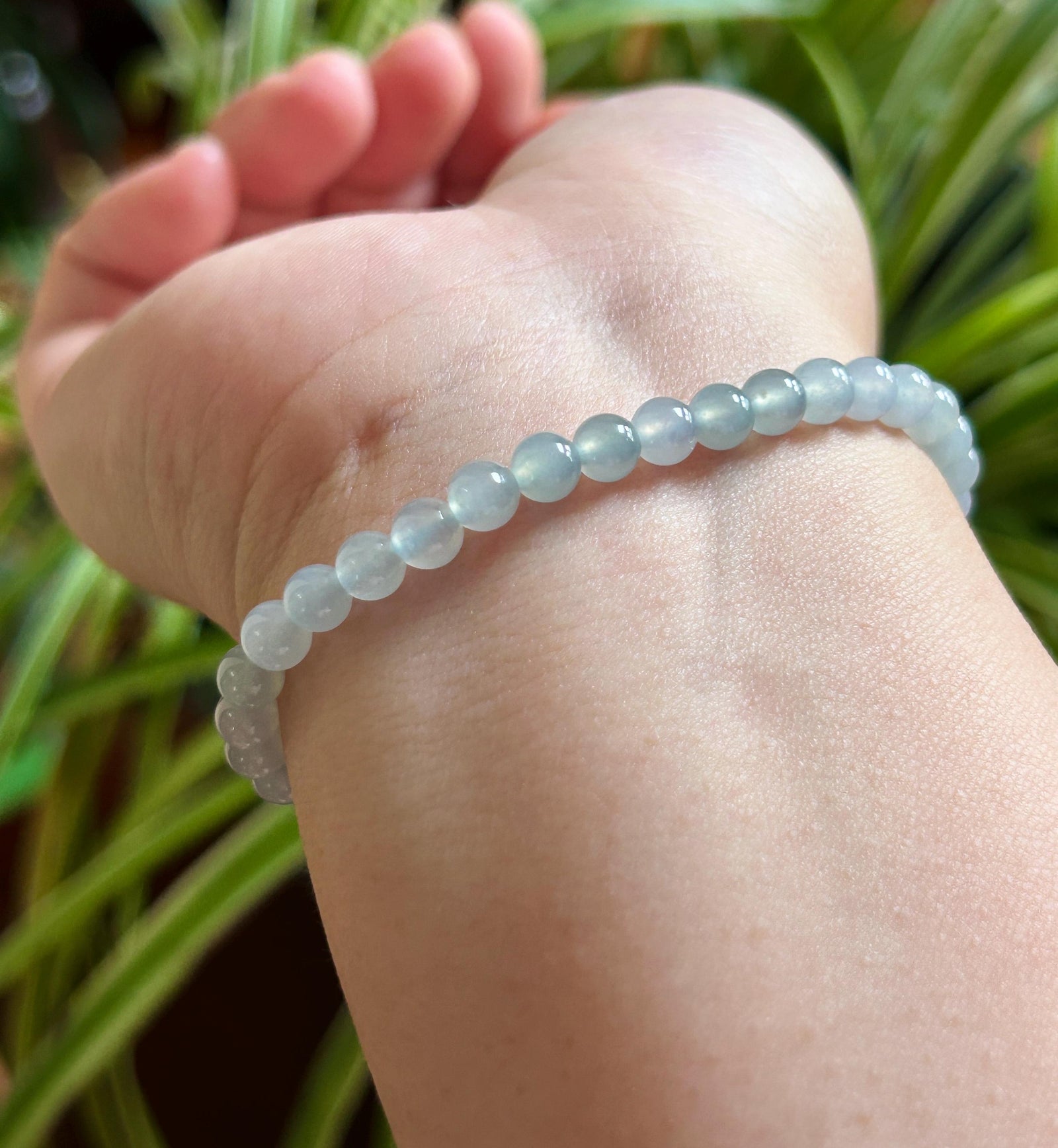 Natural Jadeite Beaded Bracelet – Burmese Type A Highly Translucent Icy Soft Misty Lavender Blue Jade, 5mm, Minimalist Jewelry