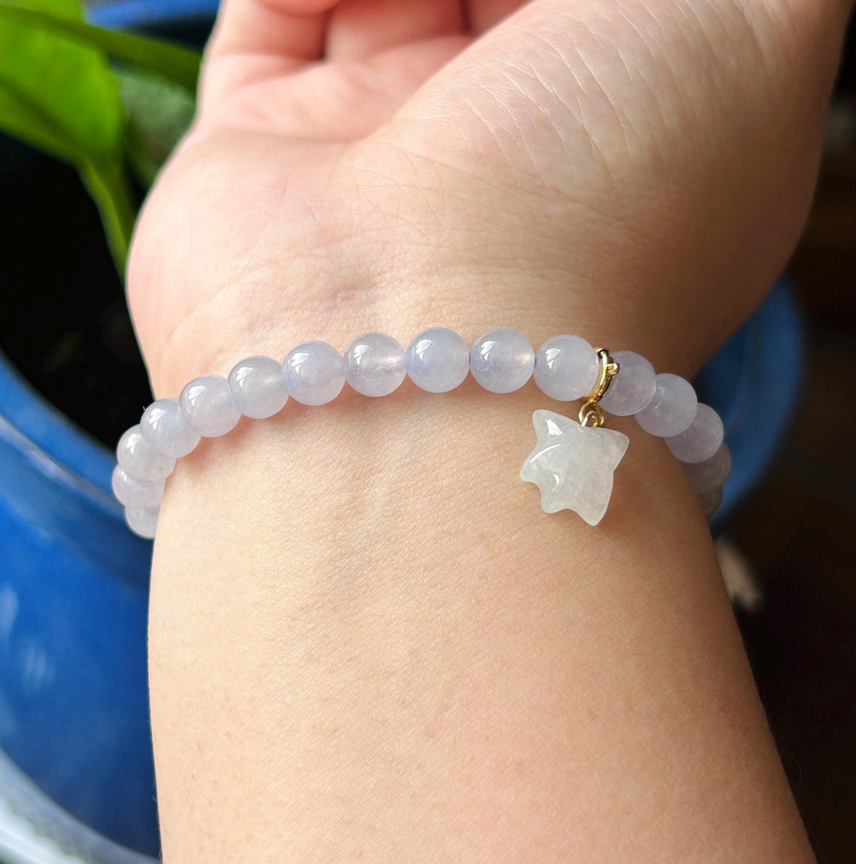 Natural Jadeite Beaded Bracelet – Burmese Type A Highly Translucent Icy Soft Lavender Lilac Jade, 6.6mm, Minimalist Jewelry