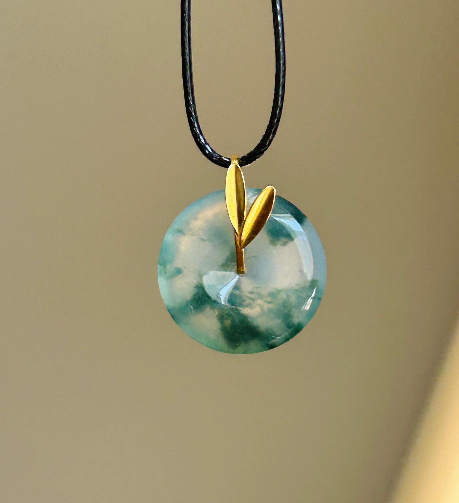 Certified Natural Jadeite Dainty Peace Donut Pendant Burmese Type A Highly Translucent High Icy Bluish Green Floral Jade| 18k Solid Gold