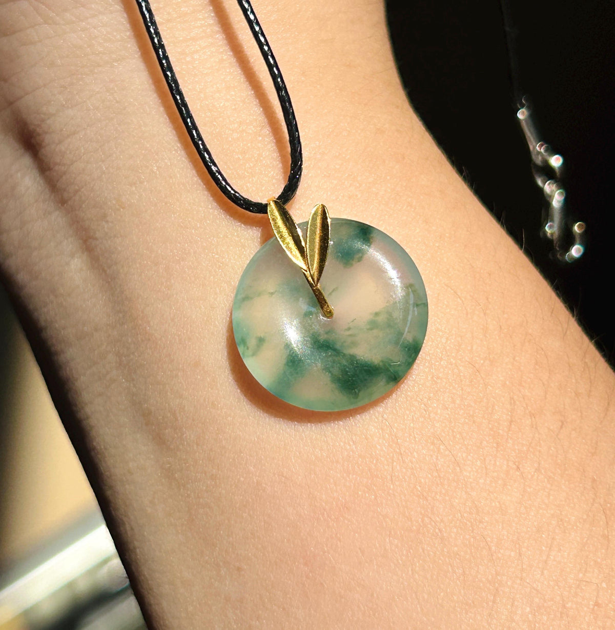 Certified Natural Jadeite Dainty Peace Donut Pendant Burmese Type A Highly Translucent High Icy Bluish Green Floral Jade| 18k Solid Gold