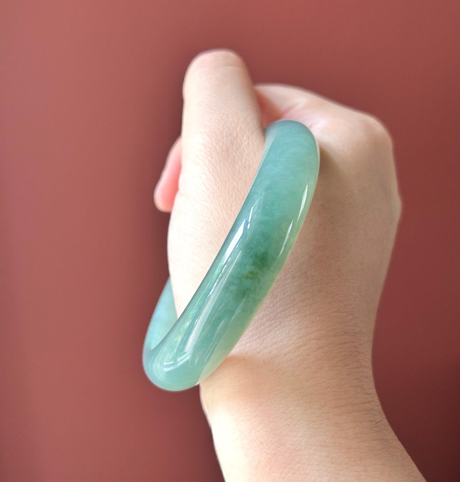 Certified Natural Jadeite Bangle - High-End Burmese Type A Highly Translucent Icy glutinous Bluish Green Jade, Round-D Cut, 62mm