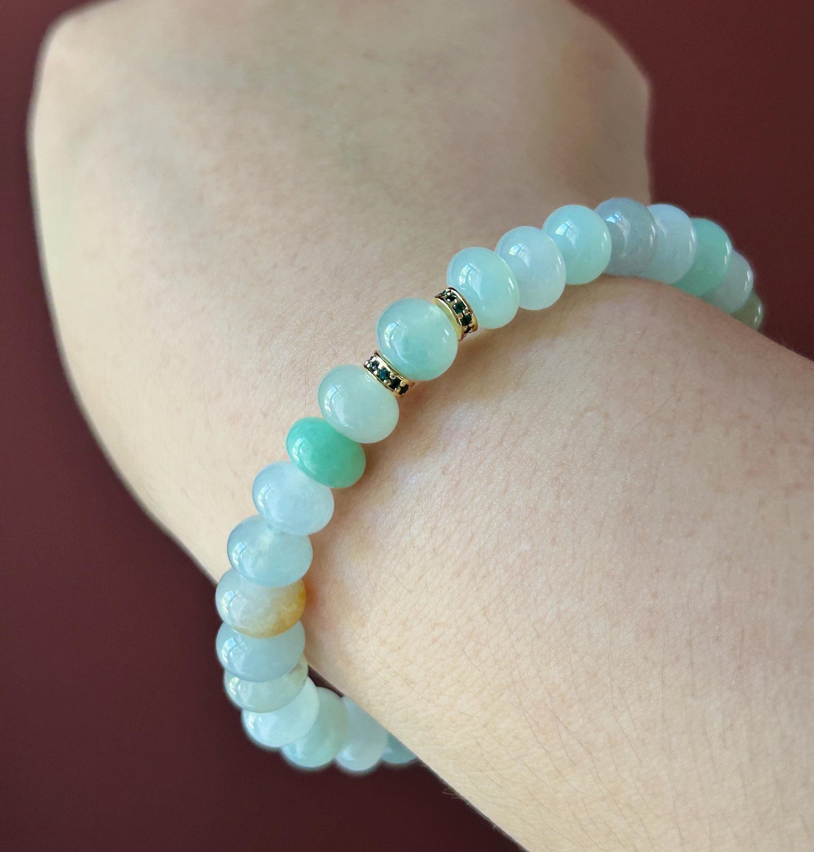 Natural Jadeite Beaded Bracelet – Burmese Untreated Type A Highly Translucent Icy Gelatinous Multicolor Jade, 8.8mm