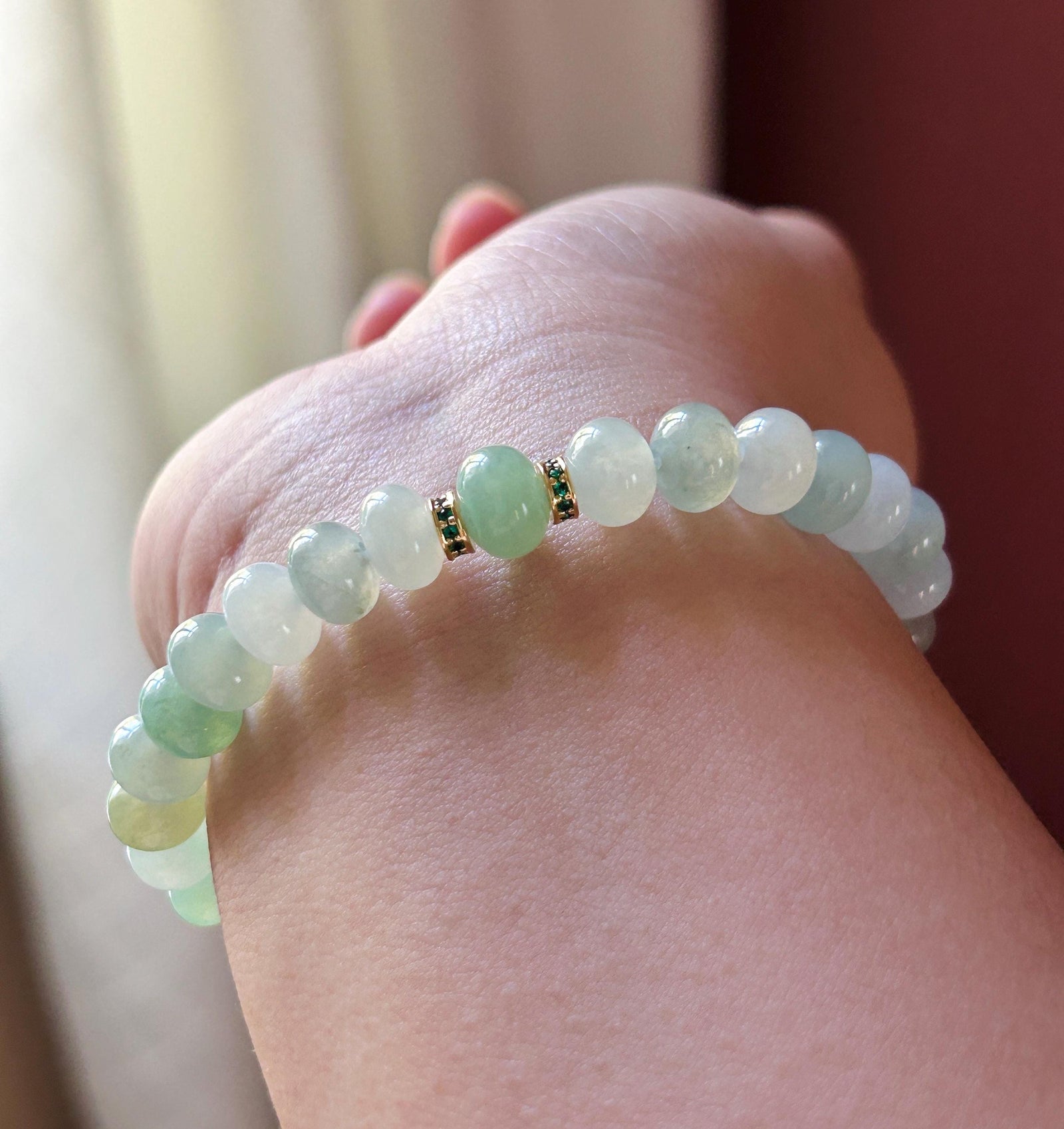 Natural Jadeite Beaded Bracelet – Burmese Untreated Type A Highly Translucent Icy Gelatinous Multicolor Jade, 8.8mm
