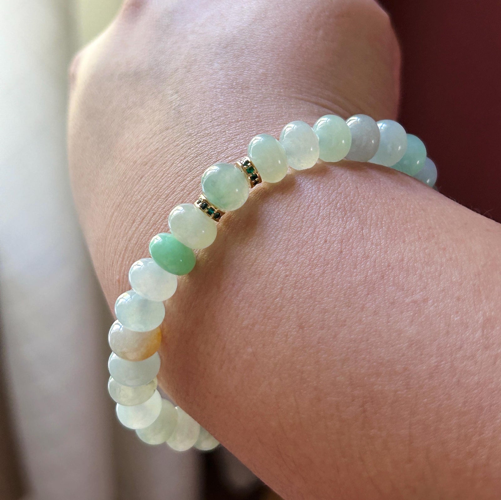 Natural Jadeite Beaded Bracelet – Burmese Untreated Type A Highly Translucent Icy Gelatinous Multicolor Jade, 8.8mm