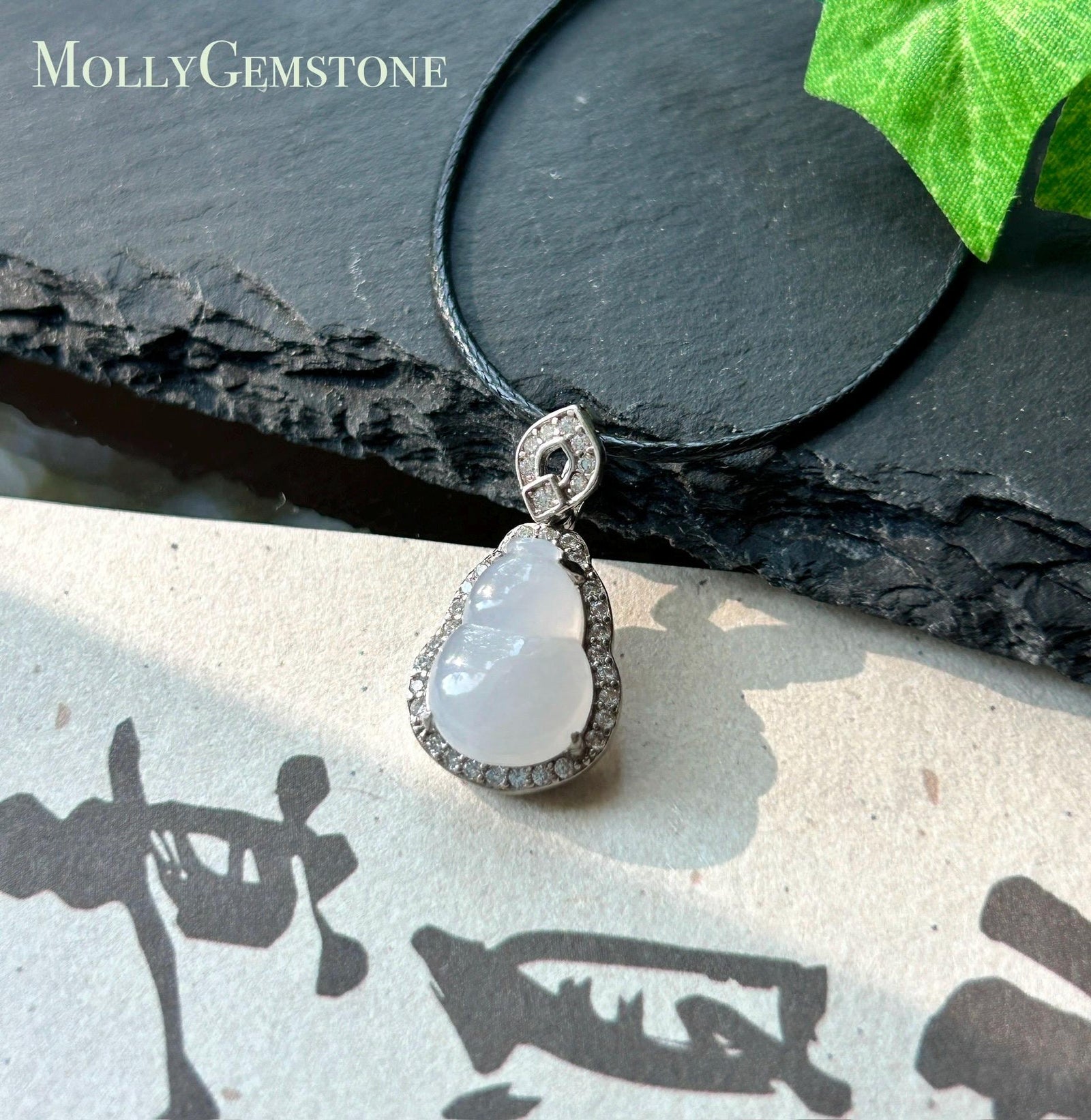 Natural Jadeite Gourd Pendant Minimalist Jewelry Burmese Type A Highly Translucent Icy White Jade Hulu, Sterling Silver