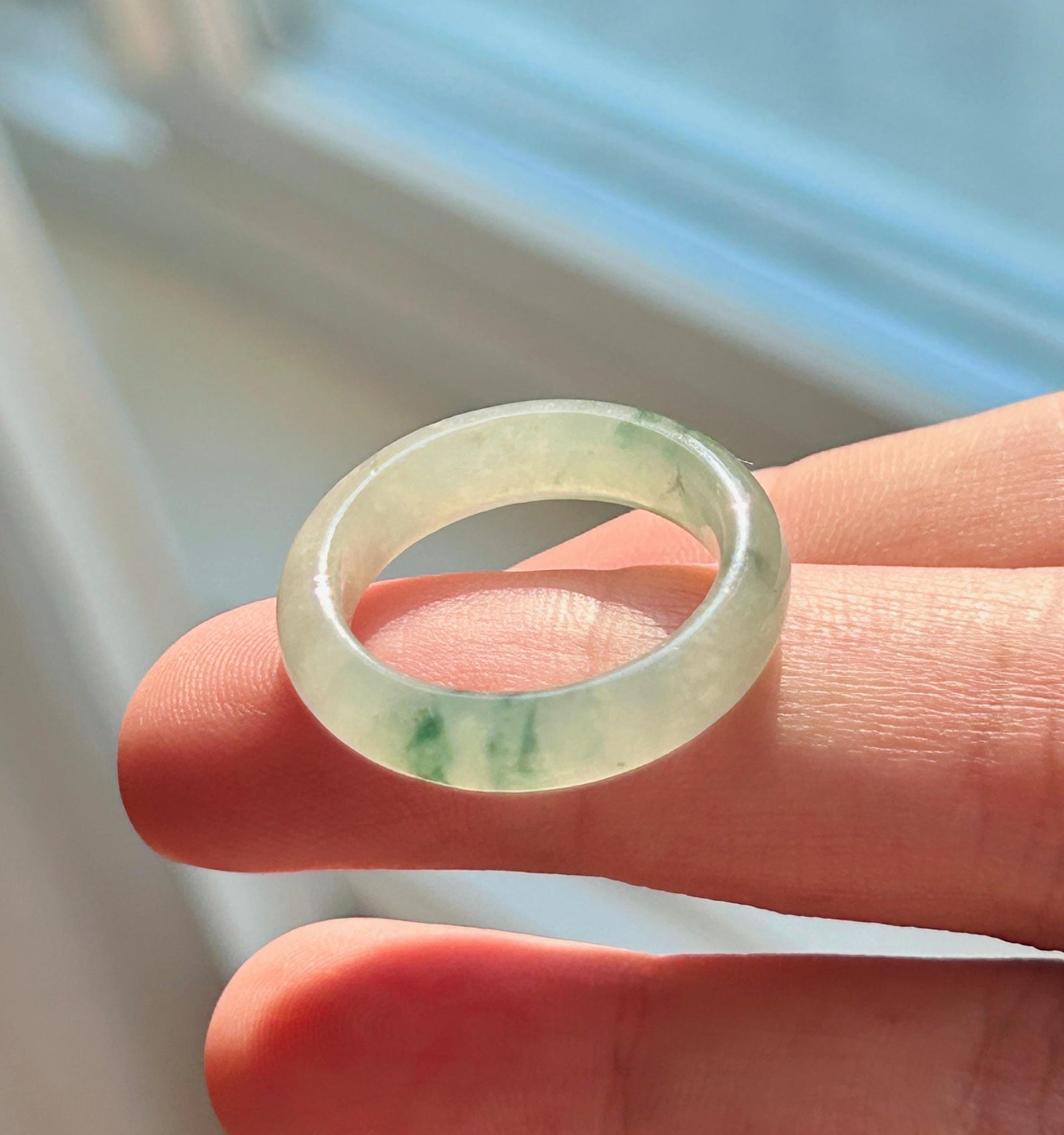 Natural Jadeite Band Ring | Burmese Type A Translucent Icy Glutinous Dark Green Floral Jade US 8 - 18mm