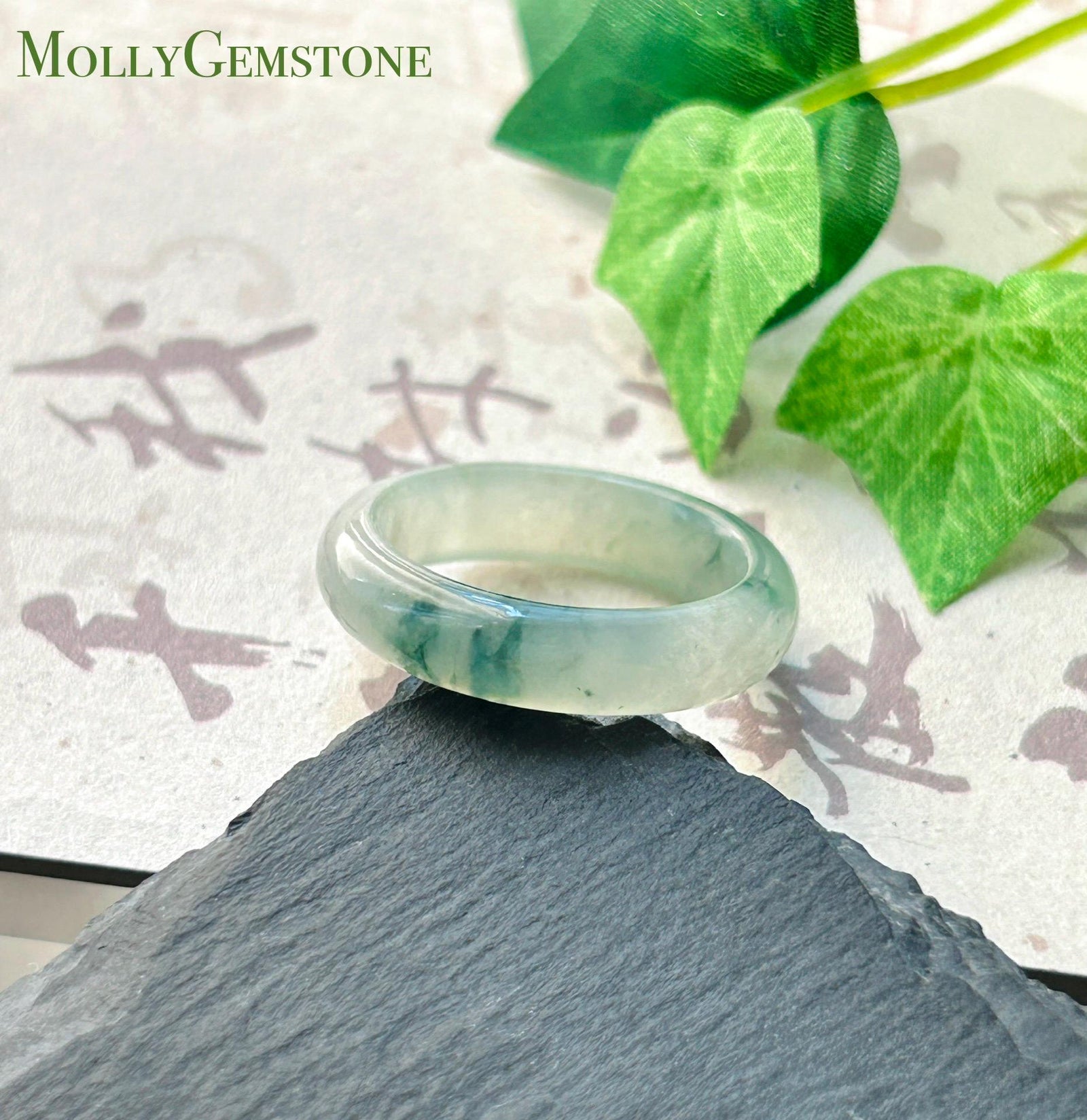 Natural Jadeite Band Ring | Burmese Type A Translucent Icy Glutinous Dark Green Floral Jade US 8 - 18mm