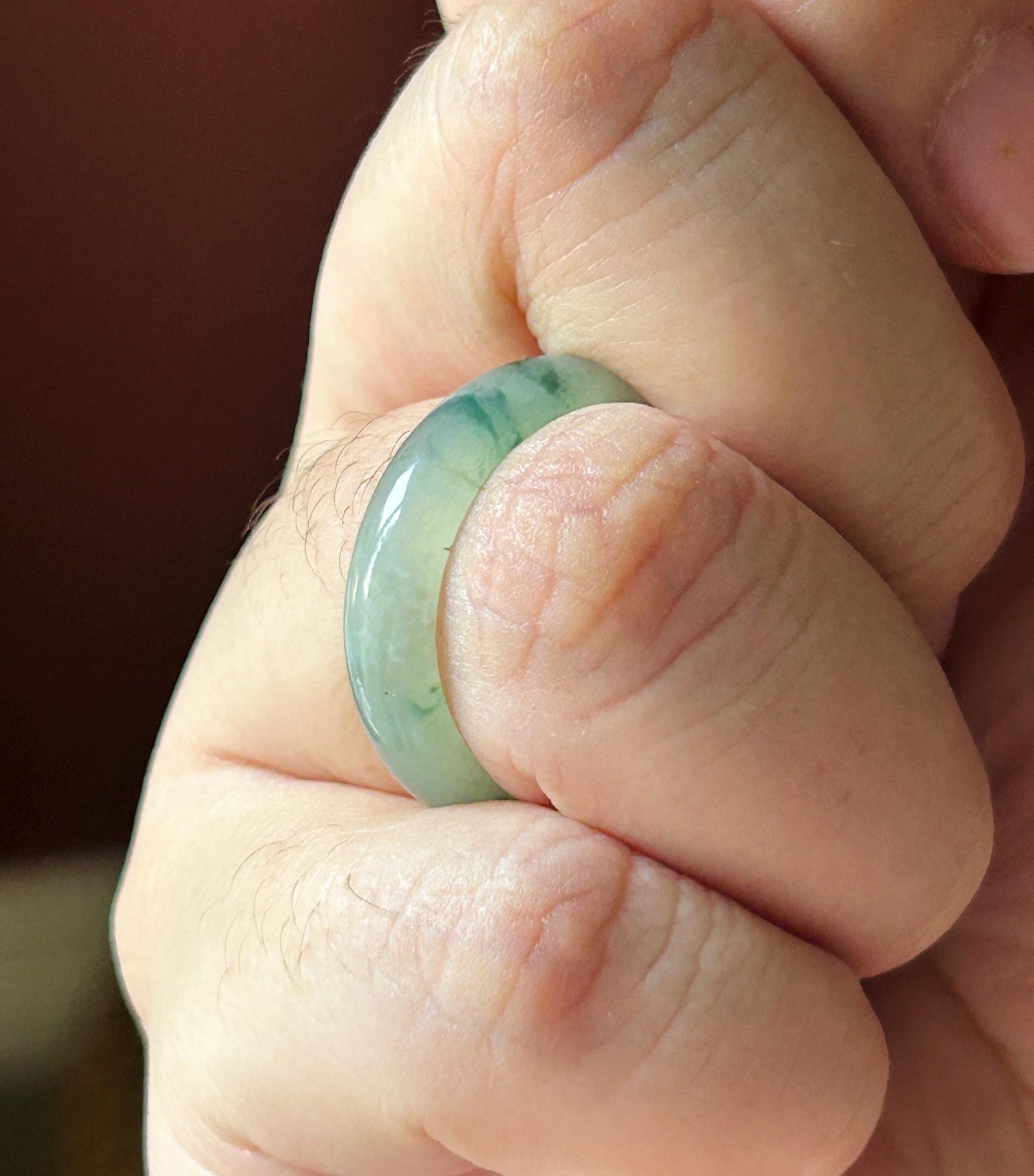 Natural Jadeite Band Ring | Burmese Type A Translucent Icy Glutinous Dark Green Floral Jade US 8 - 18mm