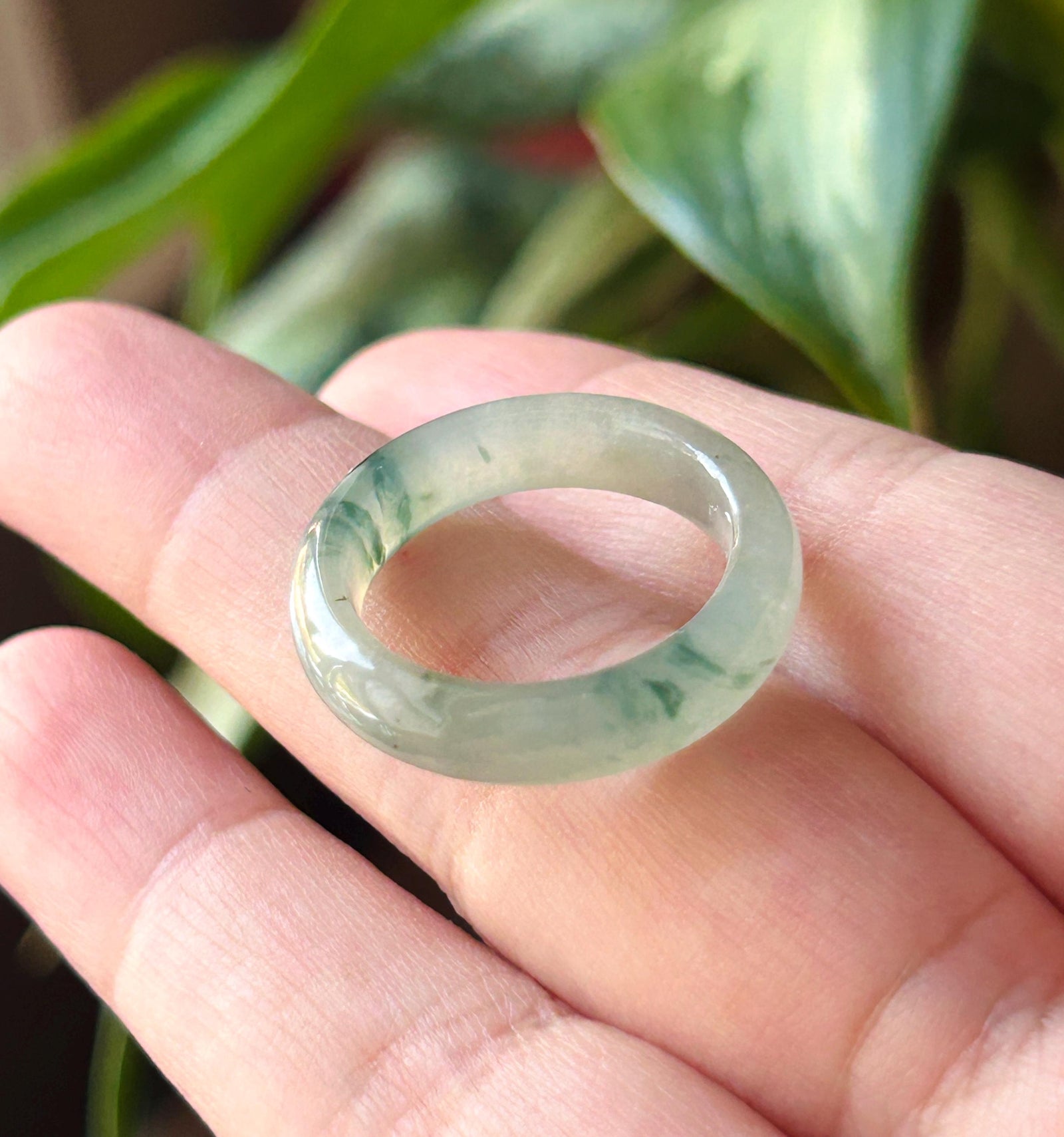 Natural Jadeite Band Ring | Burmese Type A Translucent Icy Glutinous Dark Green Floral Jade US 8 - 18mm