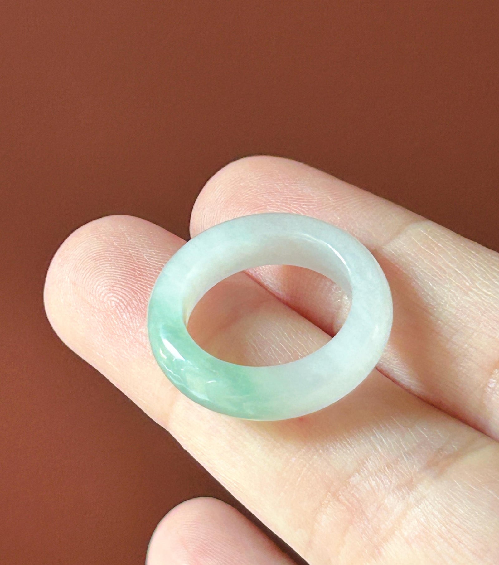 Natural Jadeite Band Ring | Burmese Type A Translucent Icy Glutinous Half Water-Mountain White & Mint Green Jade| US 4.25 - 15 mm