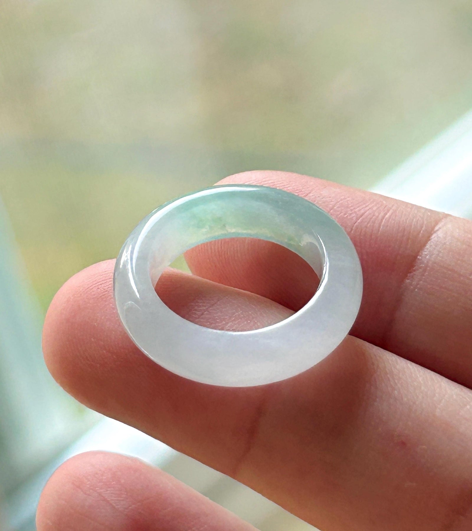 Natural Jadeite Band Ring | Burmese Type A Translucent Icy Glutinous Half Water-Mountain White & Mint Green Jade| US 4.25 - 15 mm