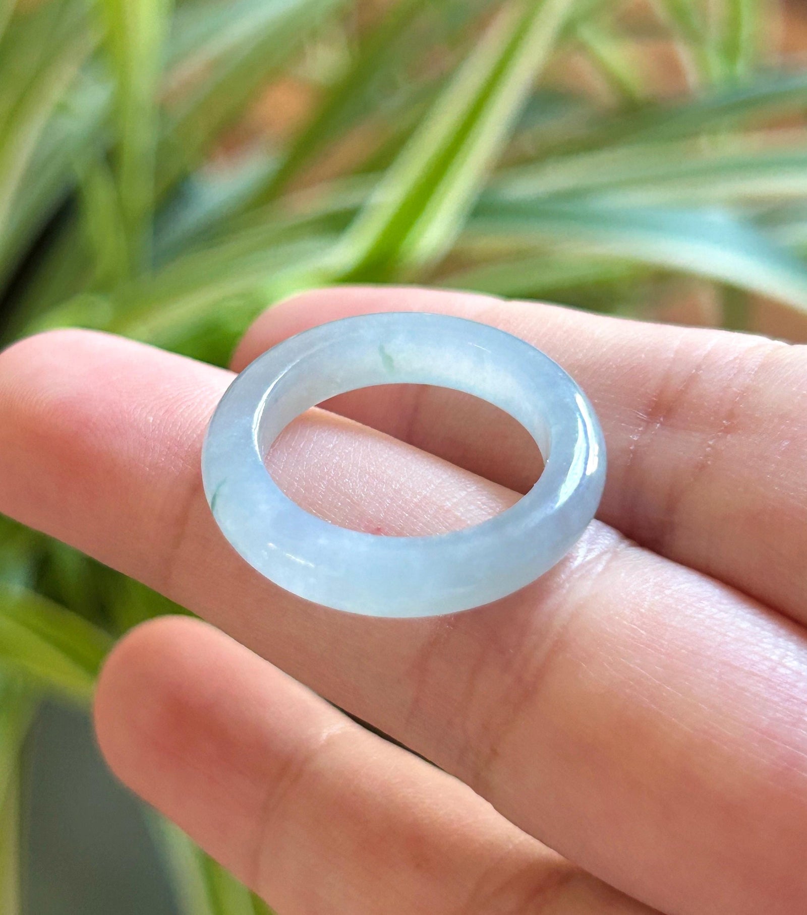 Natural Jadeite Band Ring | Burmese Type A Translucent Icy Glutinous Pale Blue, Lavender & Green Floral Accent Jade| US 7.5 - 17.6mm