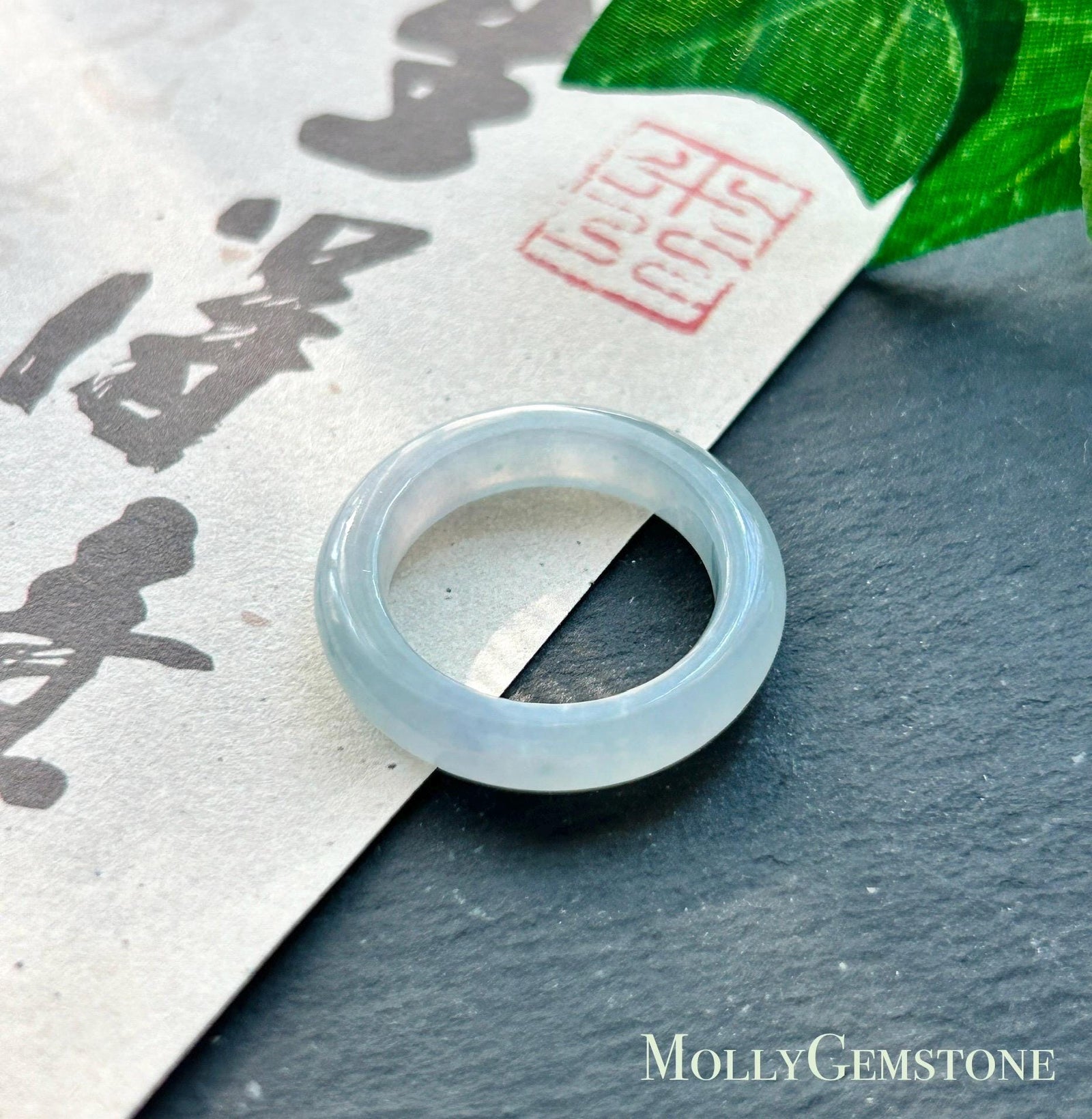 Natural Jadeite Band Ring | Burmese Type A Translucent Icy Glutinous Pale Blue, Lavender & Green Floral Accent Jade| US 7.5 - 17.6mm