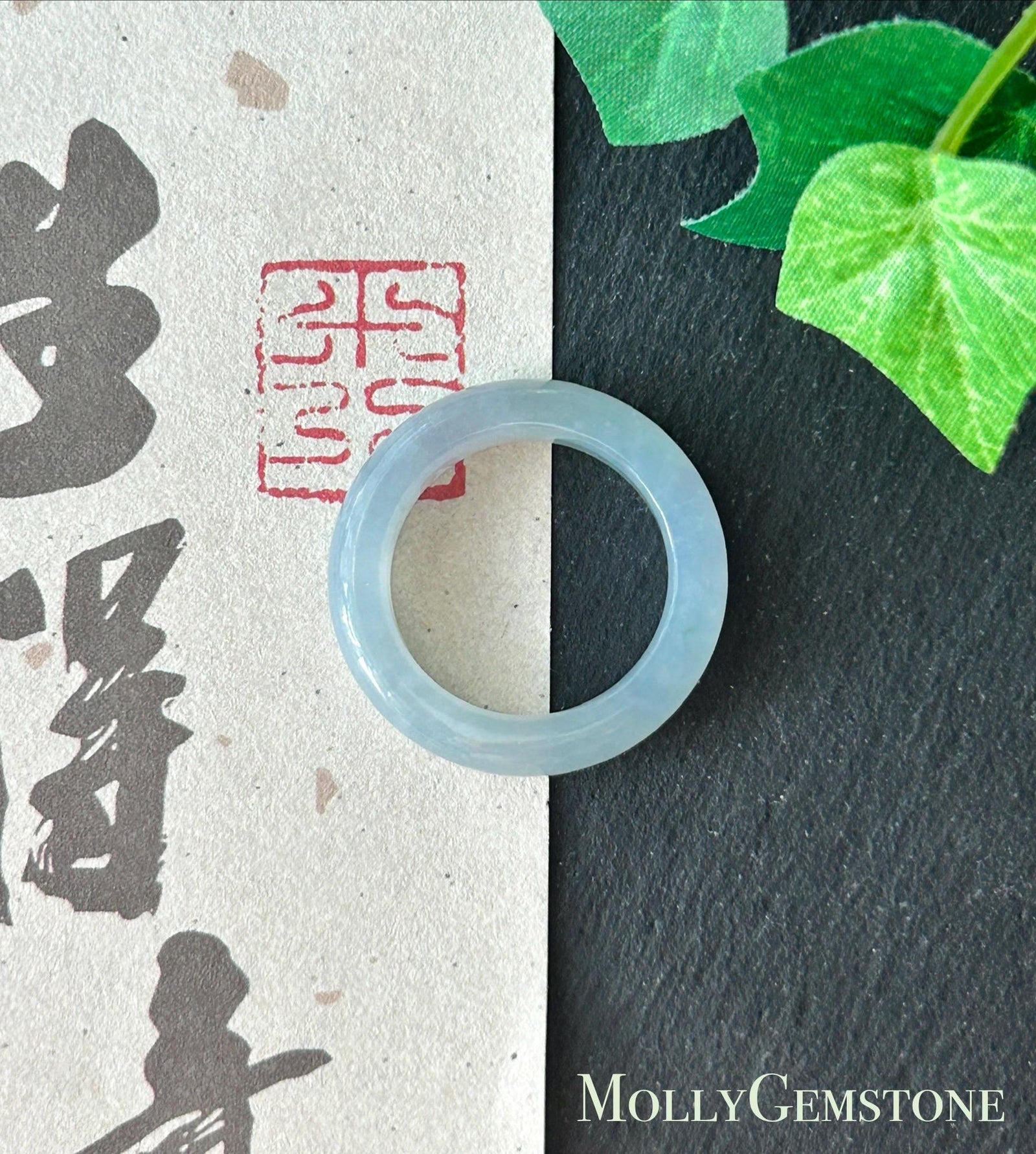 Natural Jadeite Band Ring | Burmese Type A Translucent Icy Glutinous Pale Blue, Lavender & Green Floral Accent Jade| US 7.5 - 17.6mm