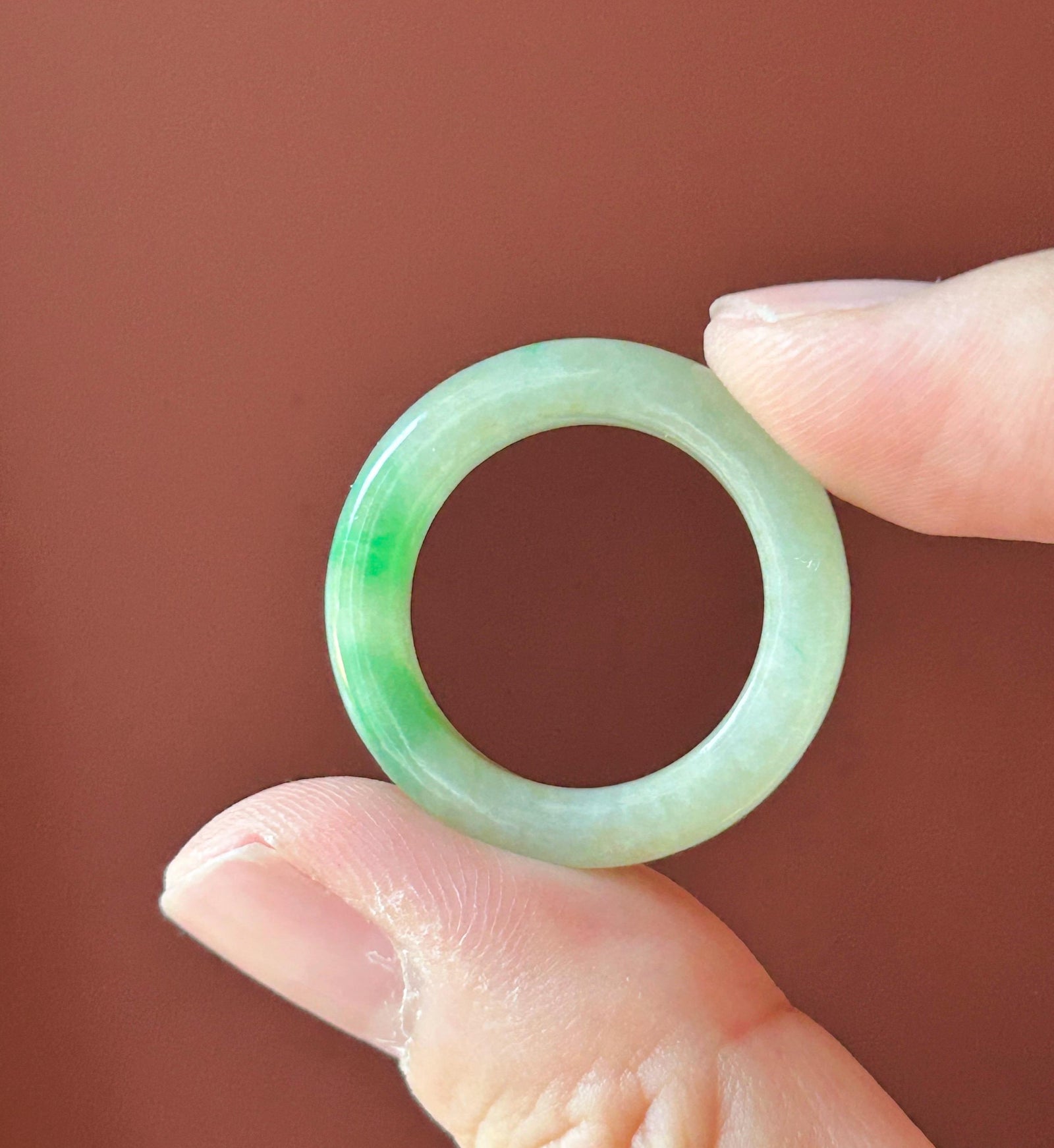 Certified Natural Jadeite Band Ring | Burmese Type A Glutinous Icy Pale Tea Yellow & Vivid Green Floral Jade| US 8.5 - 18.3mm