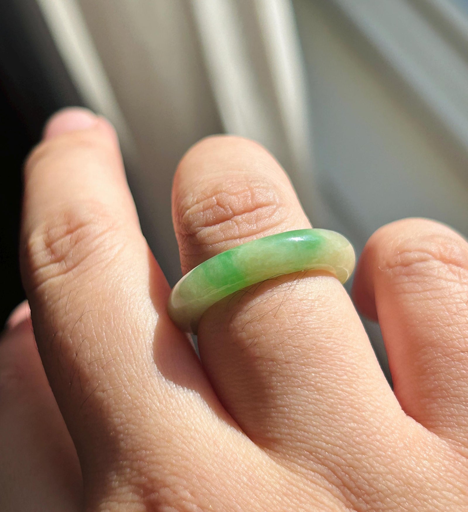 Certified Natural Jadeite Band Ring | Burmese Type A Glutinous Icy Pale Tea Yellow & Vivid Green Floral Jade| US 8.5 - 18.3mm