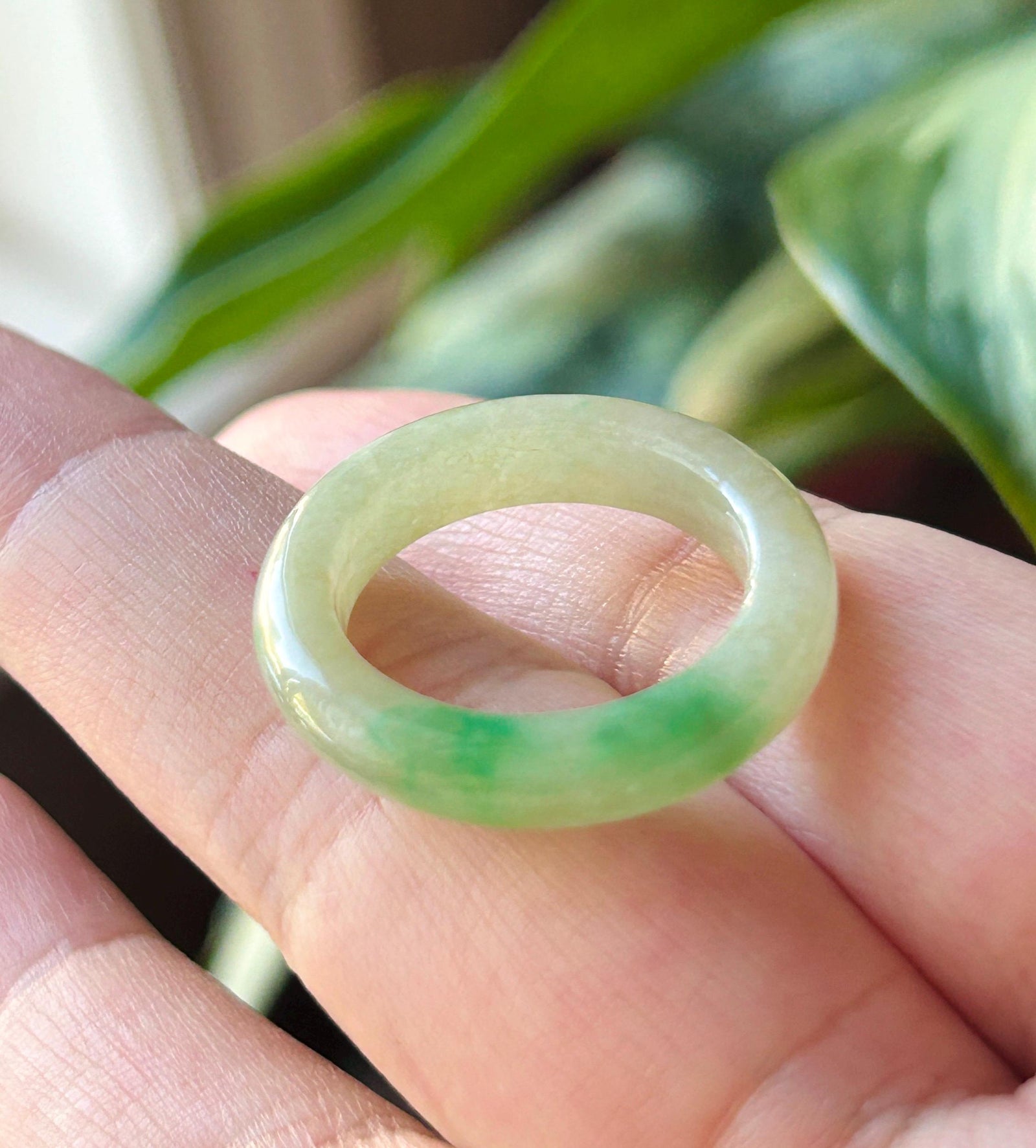 Certified Natural Jadeite Band Ring | Burmese Type A Glutinous Icy Pale Tea Yellow & Vivid Green Floral Jade| US 8.5 - 18.3mm