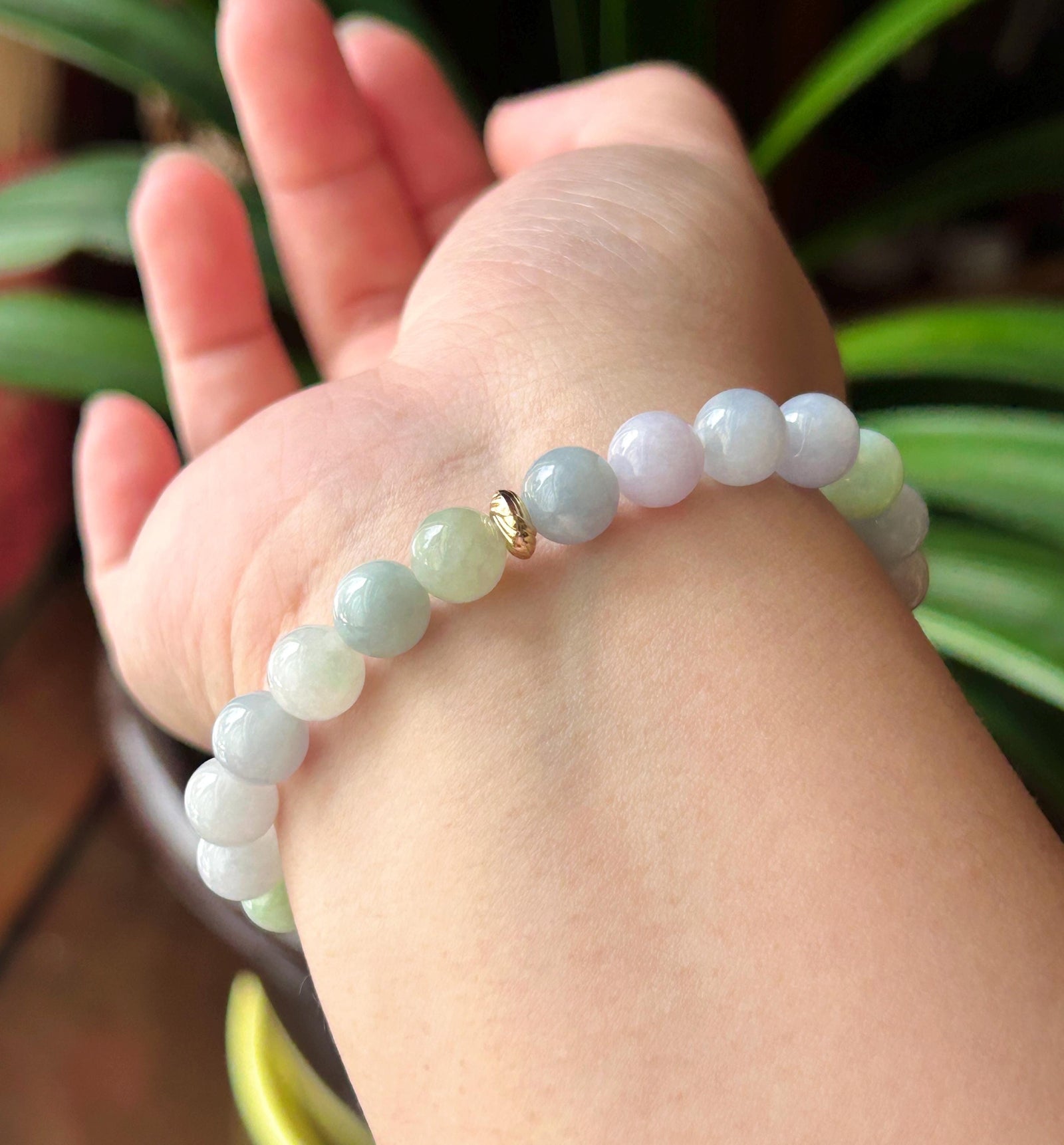 Natural Jadeite Beaded Bracelet, Burmese Type A Untreated Fine Glutinous Icy Macaron Pastel Multicolor Jade, 8mm