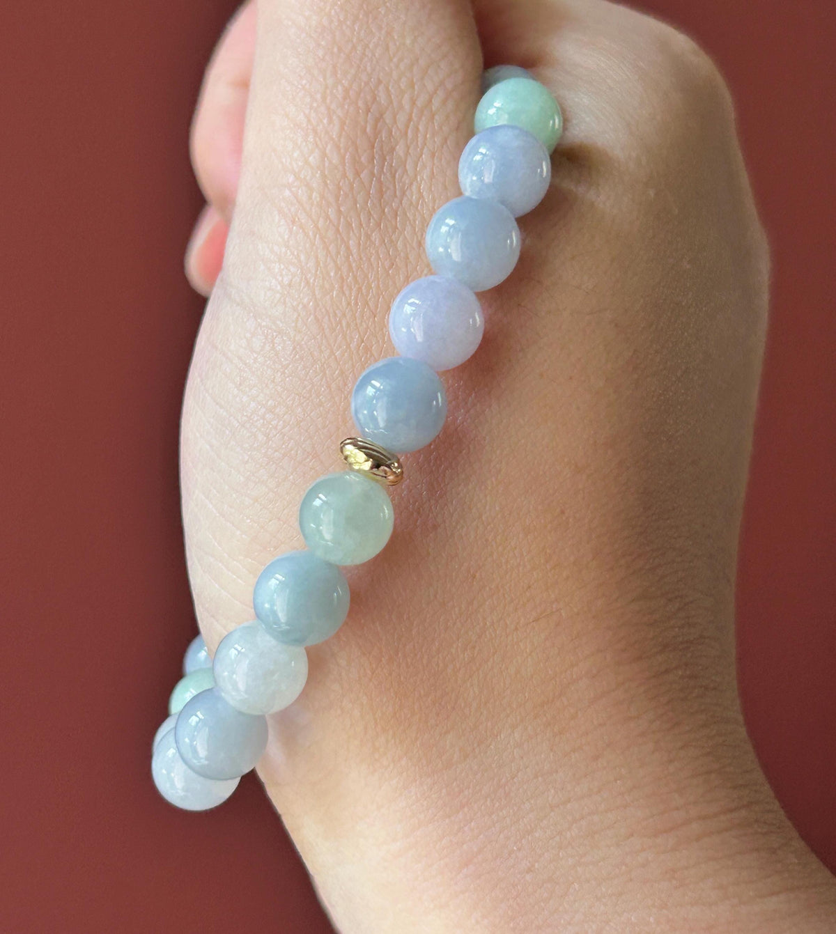 Natural Jadeite Beaded Bracelet, Burmese Type A Untreated Fine Glutinous Icy Macaron Pastel Multicolor Jade, 8mm